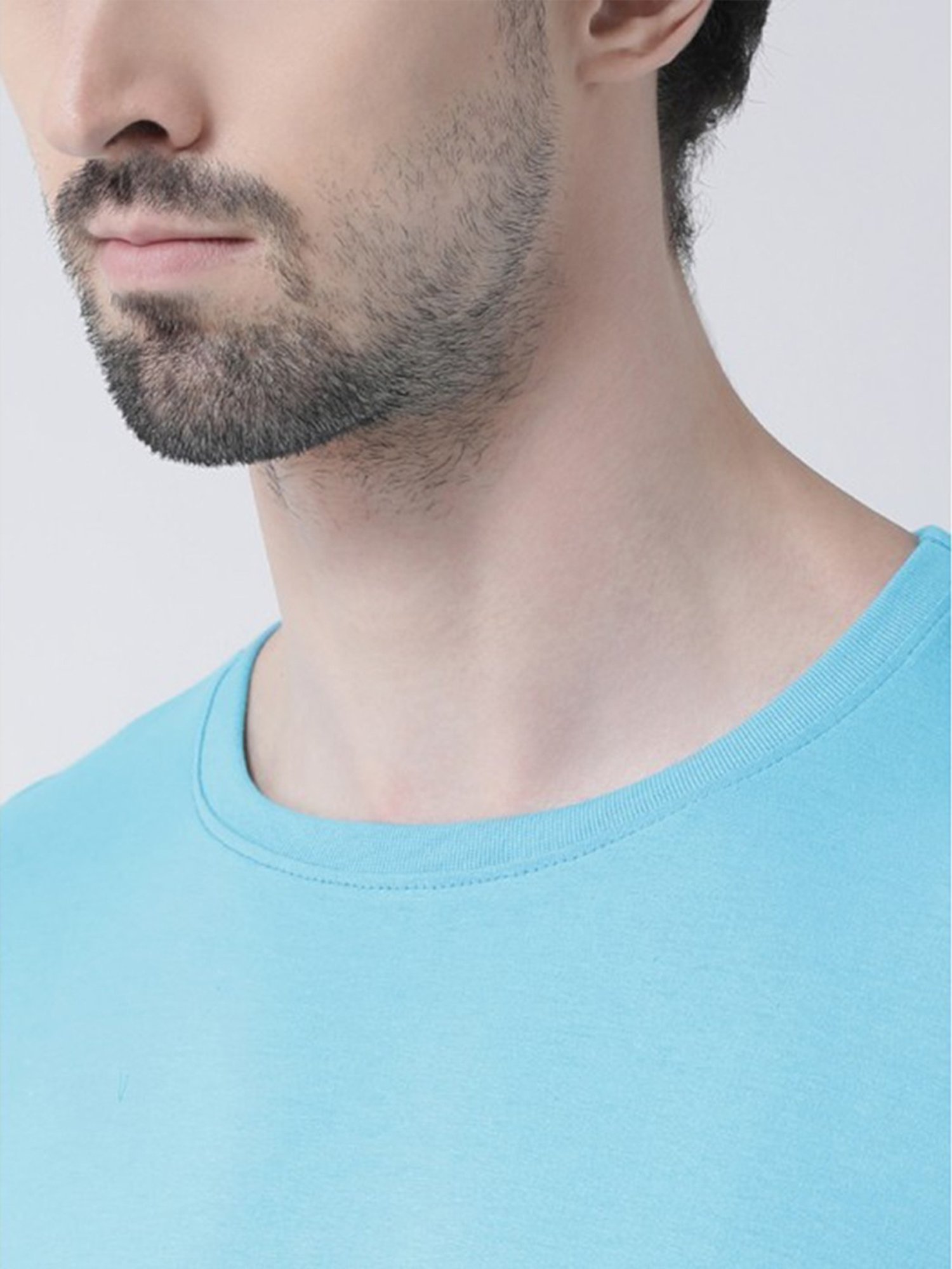 Friskers Turquoise Blue Cotton Slim Fit T-Shirt