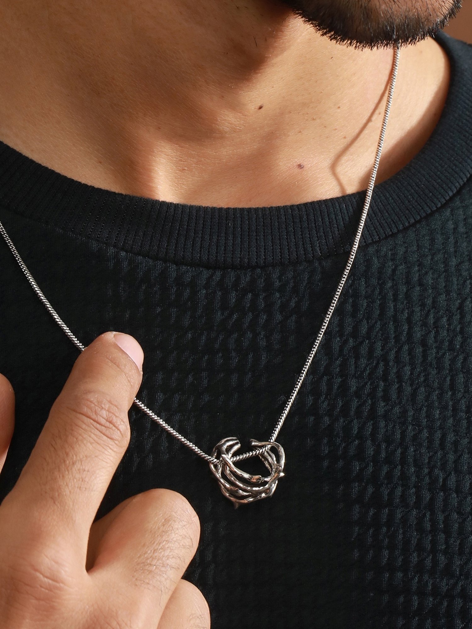 Bold by Priyaasi Thorned Ring Black Casual Pendant With Chain for Men