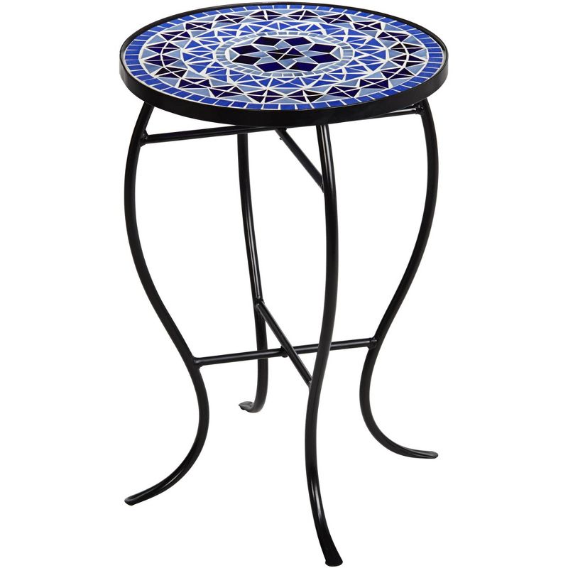Teal Island Designs Cobalt Mosaic Black Iron Outdoor Accent Table