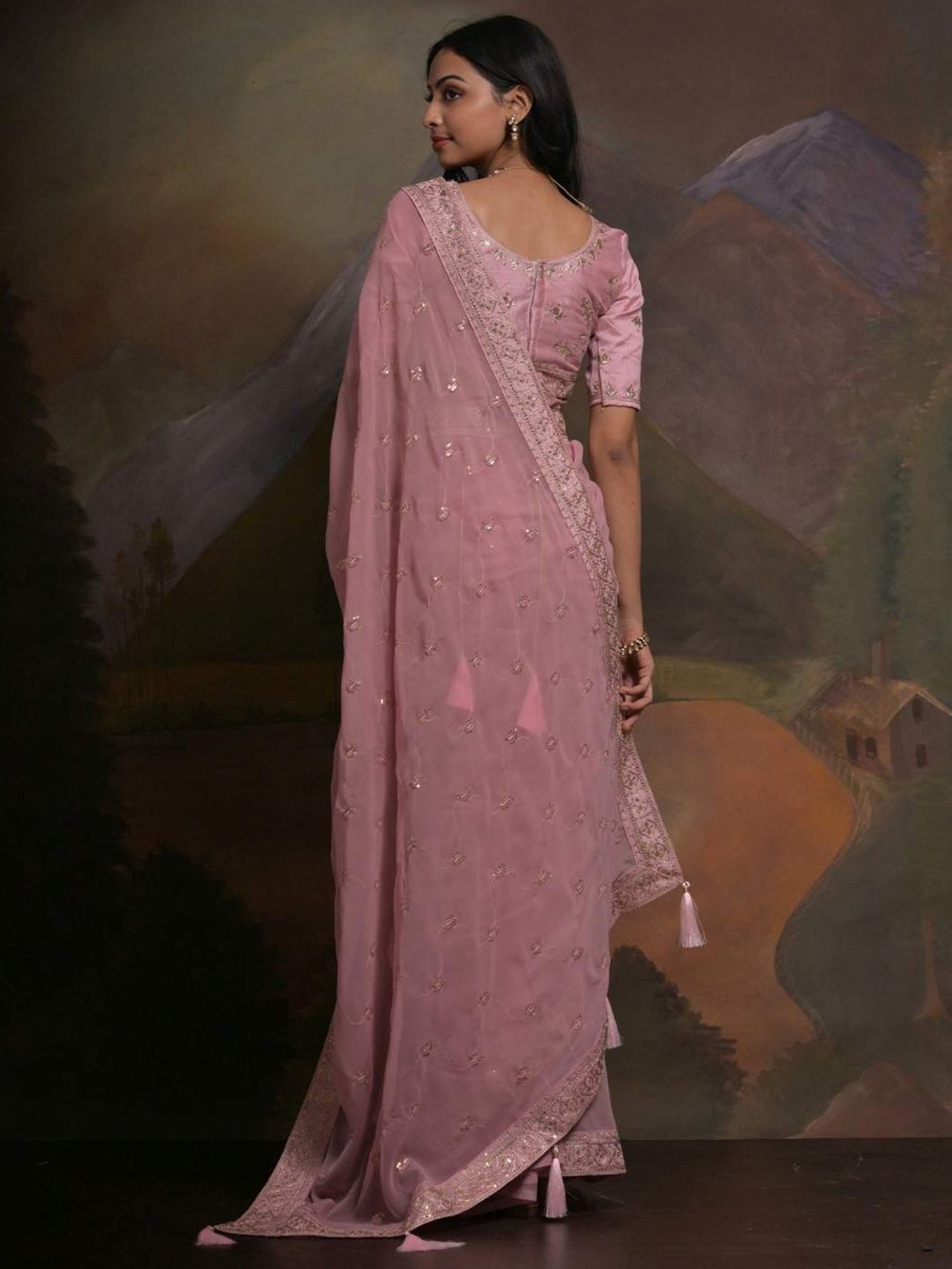 Saree Mall Pink Embroidered Saree With Unstitched Blouse