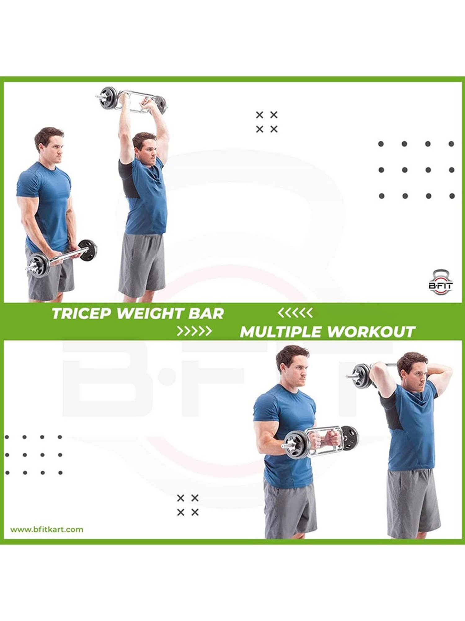 B Fit Threaded Solid Chrome Triceps Bar for Weightlifting and Bodybuilding Dia 28 mm (Silver)