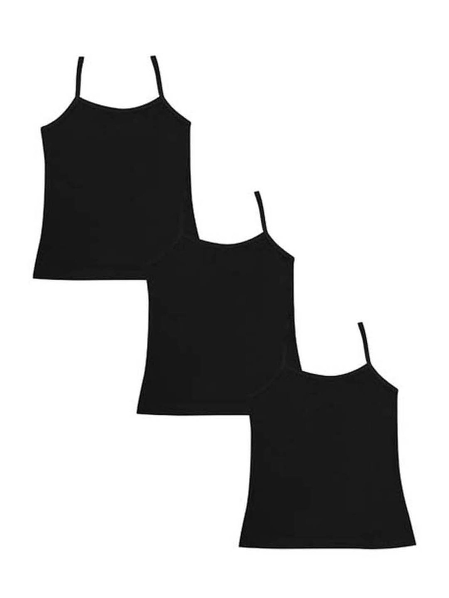 Tiny Bugs Kids Black Cotton Camisoles - Pack of 3
