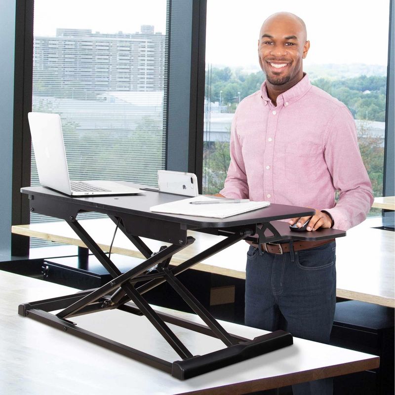 FlexPro Hero Standing Desk Converter - 32" Sit to Stand Desk with Keyboard Tray - Stand Steady