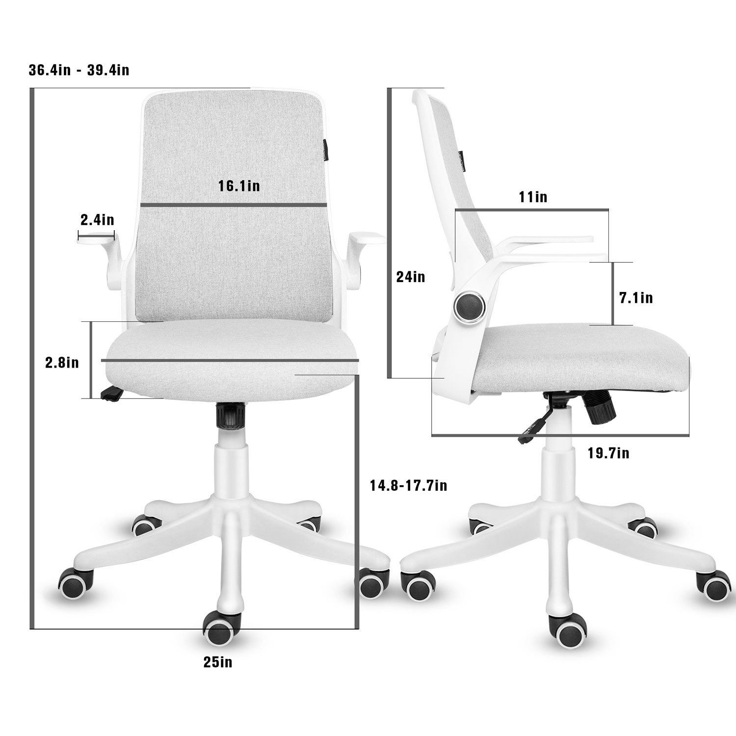 ELECWISH Office Chair Ergonomic Desk Chair Mid Back Office Computer Swivel Adjustable Rolling Task Chair Executive Chair with Flip up Armrests