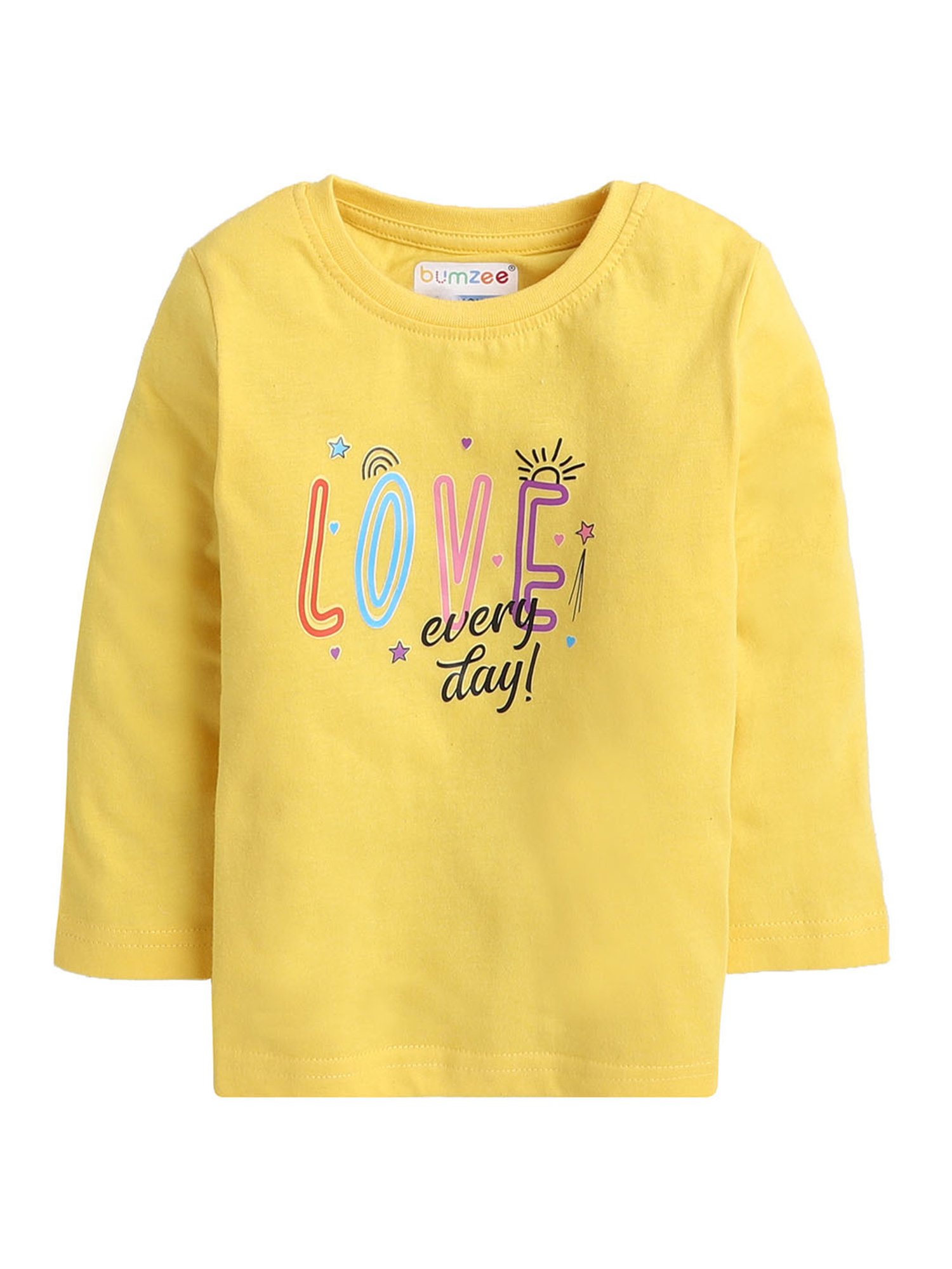 Bumzee Kids Pink & Yellow Printed Full Sleeves T-Shirts (Pack Of 2)
