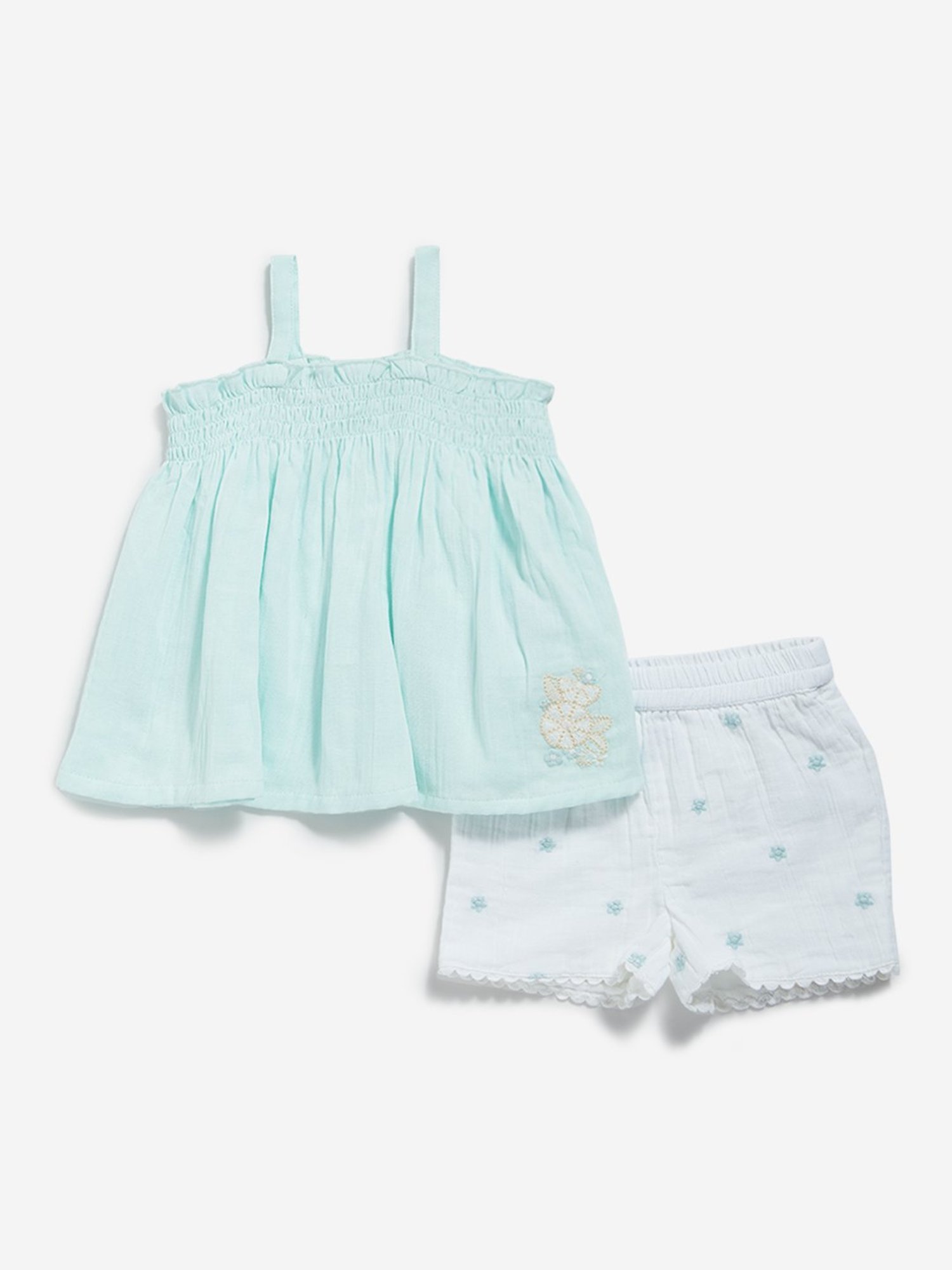 HOP Baby by Westside Mint Smocked Top and Shorts Set