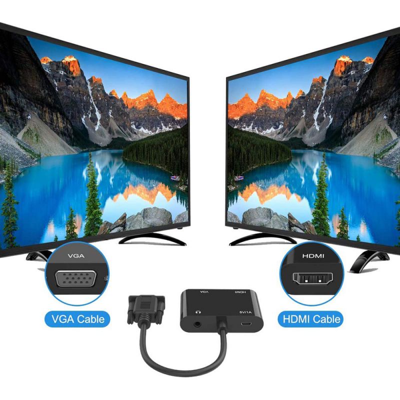 VGA to HDMI VGA Adapter,  VGA Splitter 1 VGA in HDMI VGA 2 Out (VGA HDMI Interface Display at The Same time), VGA to HDMI VGA Adapter for Computer, Desktop, Laptop, PC, Monitor, Projector