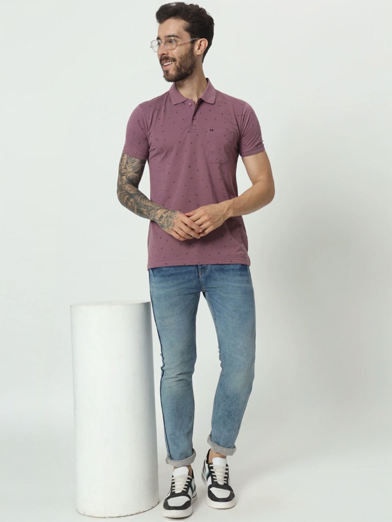 Tab91 Purple Regular Fit Printed Polo T-Shirts