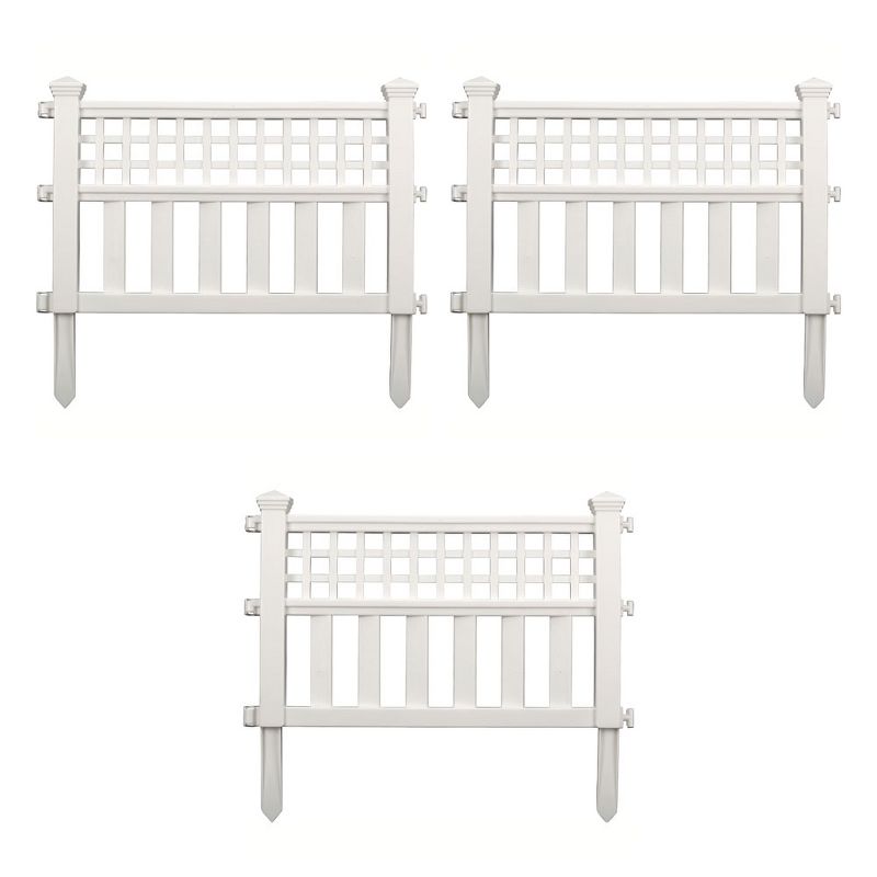 Suncast Grand View 14.5 x 24 Inch Resin Yard Garden Border Fence, White (3 Pack)