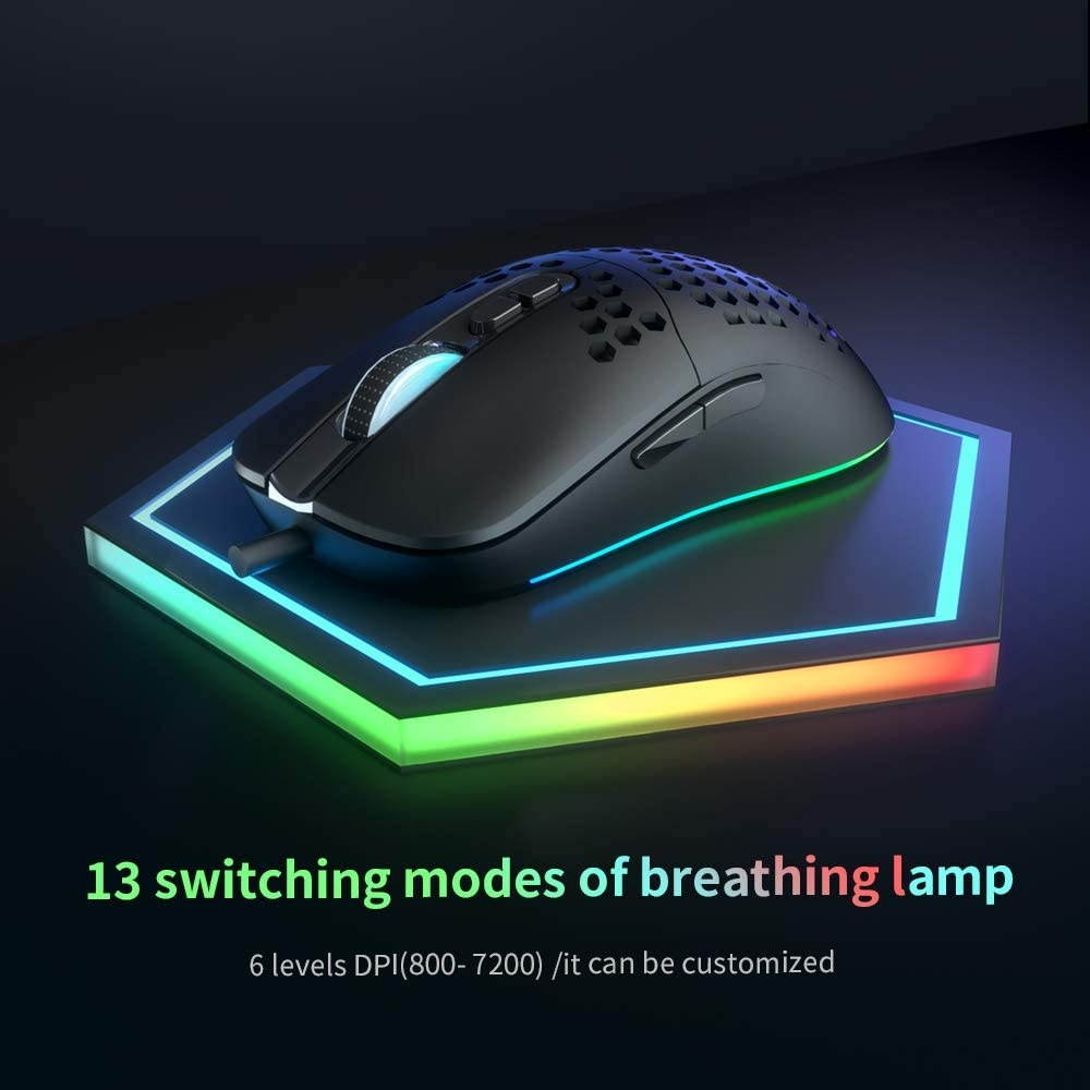 CYD C306 RGB Wired Gaming Mouse USB 3.0 Mouse with Side Buttons Ergonomic Design Gaming Mice Programmable Mouse Gamer Snap-Change Tracking & Shootout RGB Gaming Mouse - DPI 7200