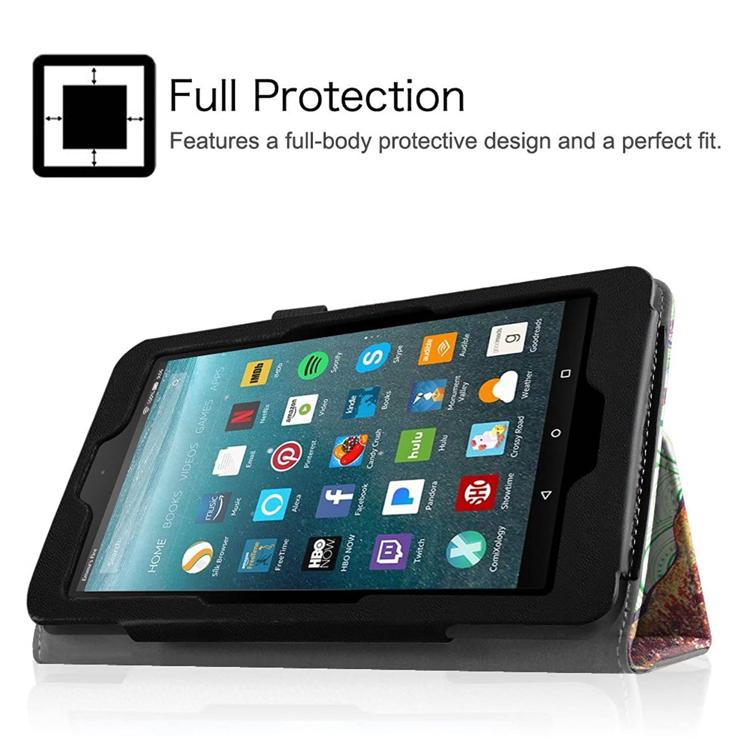 Fintie Folio Case for Amazon Fire 7 Tablet (Previous Generation - 7th, 2017 Release) - Slim Fit PU Leather Standing Protective Cover Auto Wake/Sleep, Compatible with Fire 7 (5th Gen, 2015), Love Tree