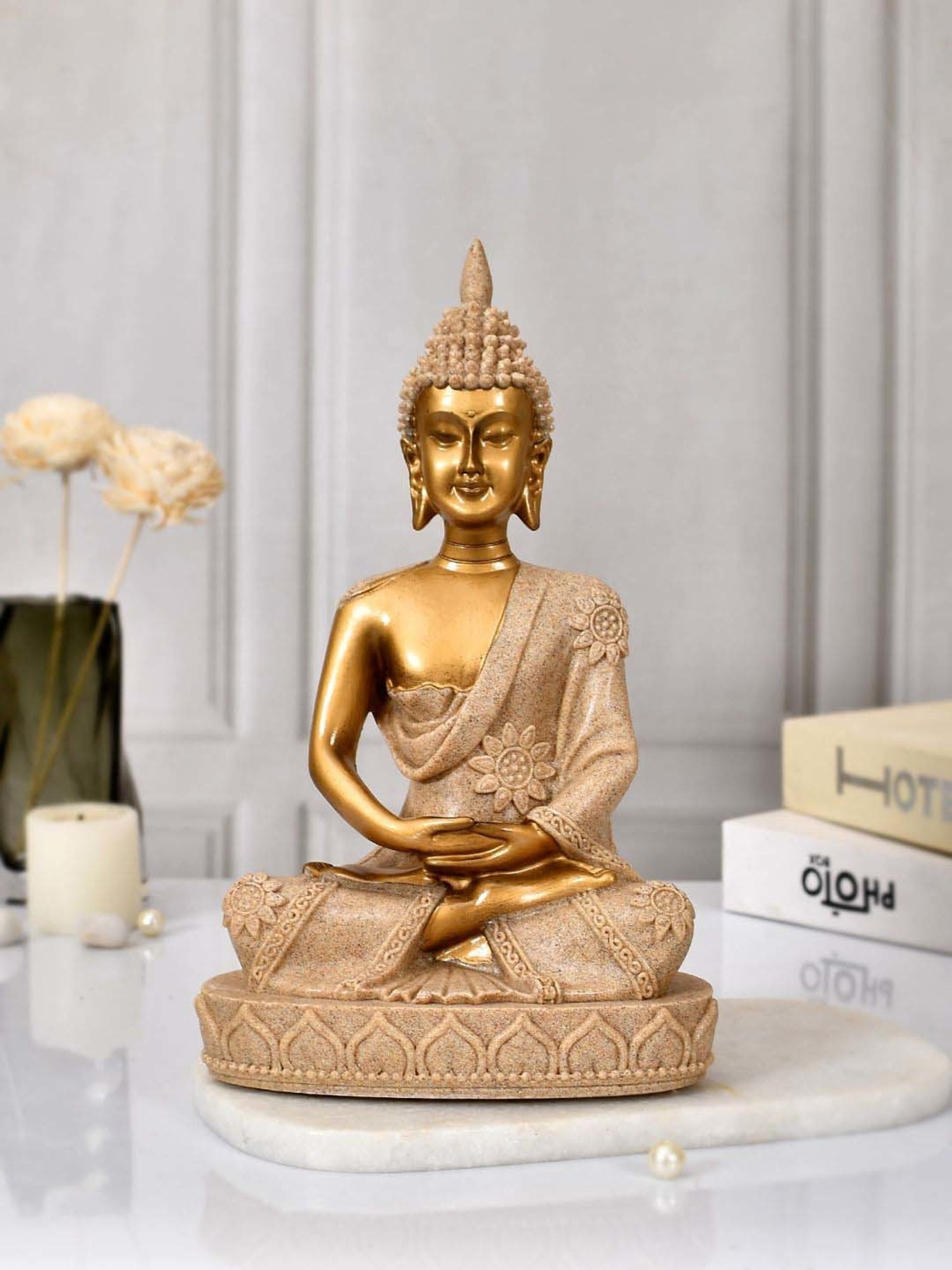 Tayhaa Golden Resin Eternal Wisdom Tranquility Buddha Idol