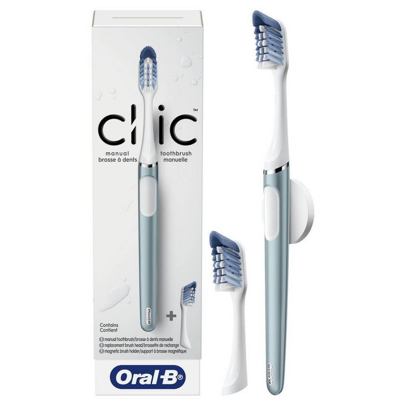 Oral-B Clic Toothbrush - Aqua with 2 Replaceable Brush Heads and Magnetic Brush Mount