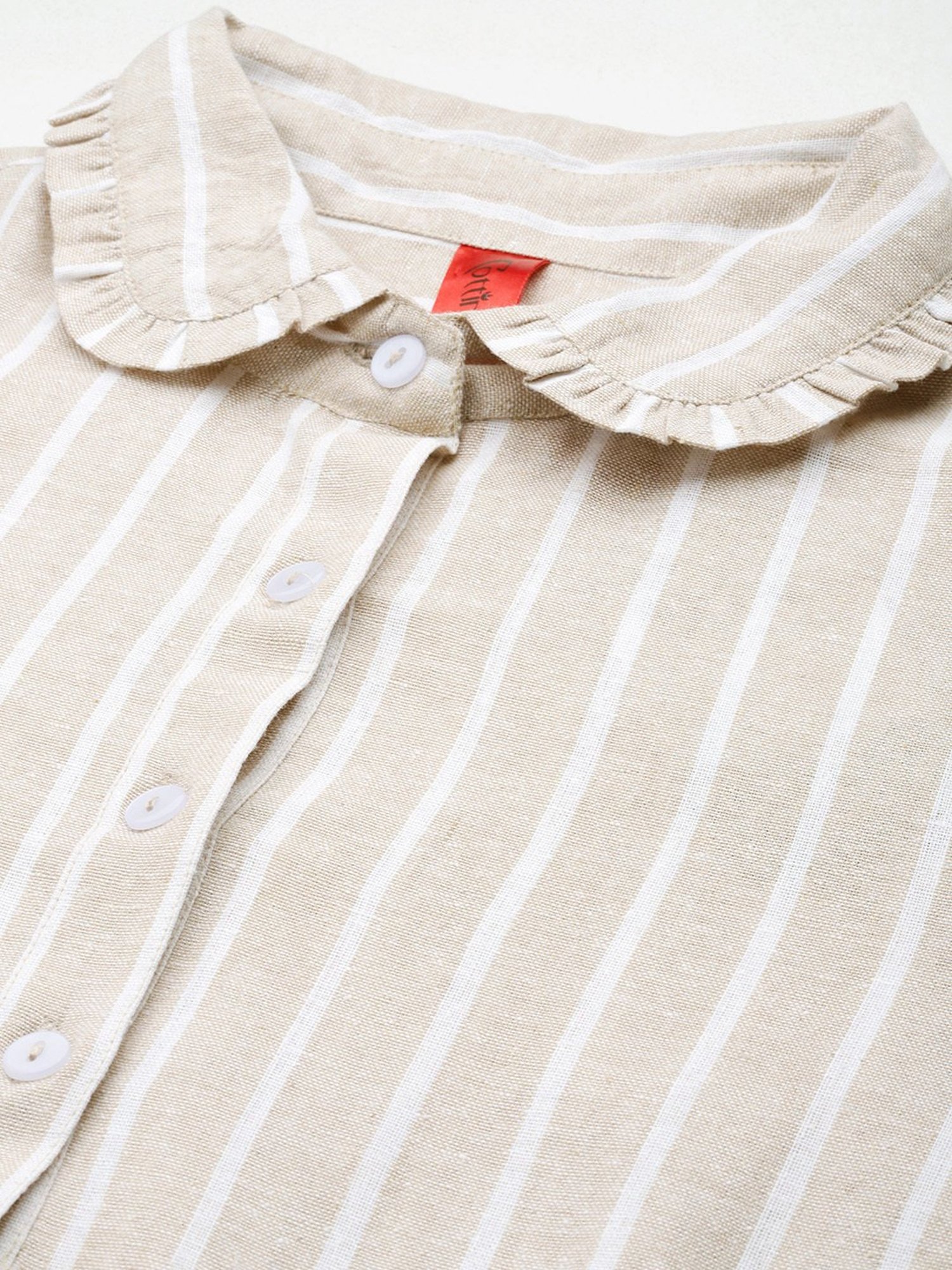 Cottinfab Beige Cotton Striped Co-Ord Set