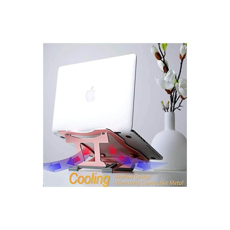 in 1 Laptop Notebook Stand 9 Angles 3 Folding Modes Portable Ergonomic Angled Laptop Aluminum Stand Adjustable Height Laptop Holder with SlideProof Silicone for Laptop 10~156 Rose Pink