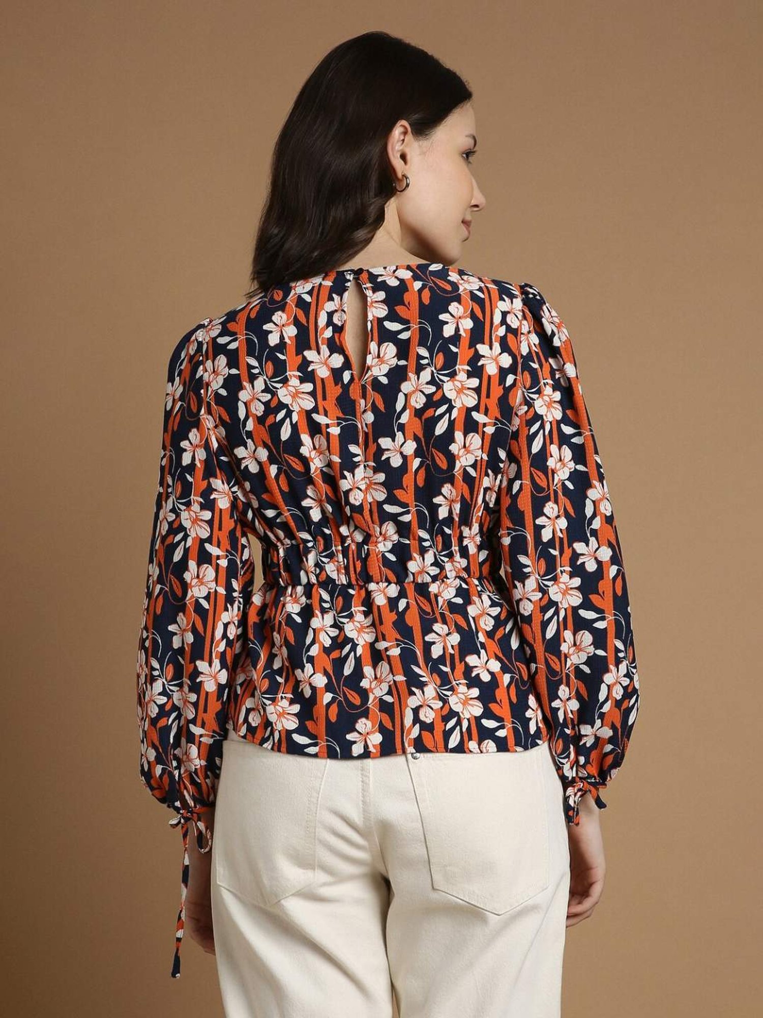 Allen Solly Navy & Rust Printed Top