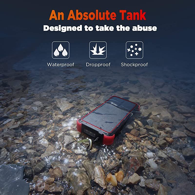 25000mAh Wireless Solar Power Bank IP67 Waterproof Solar Phone Charger with Flashlight Dual Input Type C Micro USB