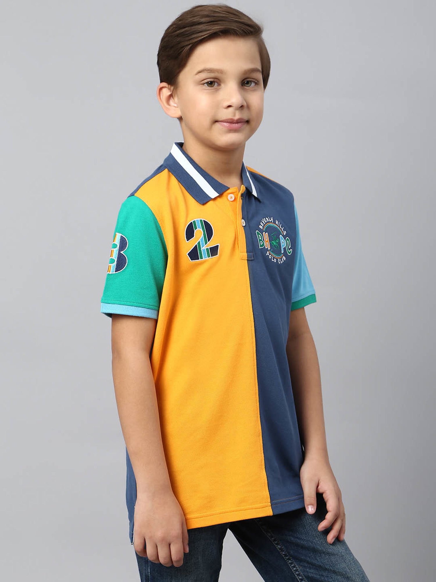 Beverly Hills Polo Club Kids Yellow & Blue Color Block Polo T-Shirt