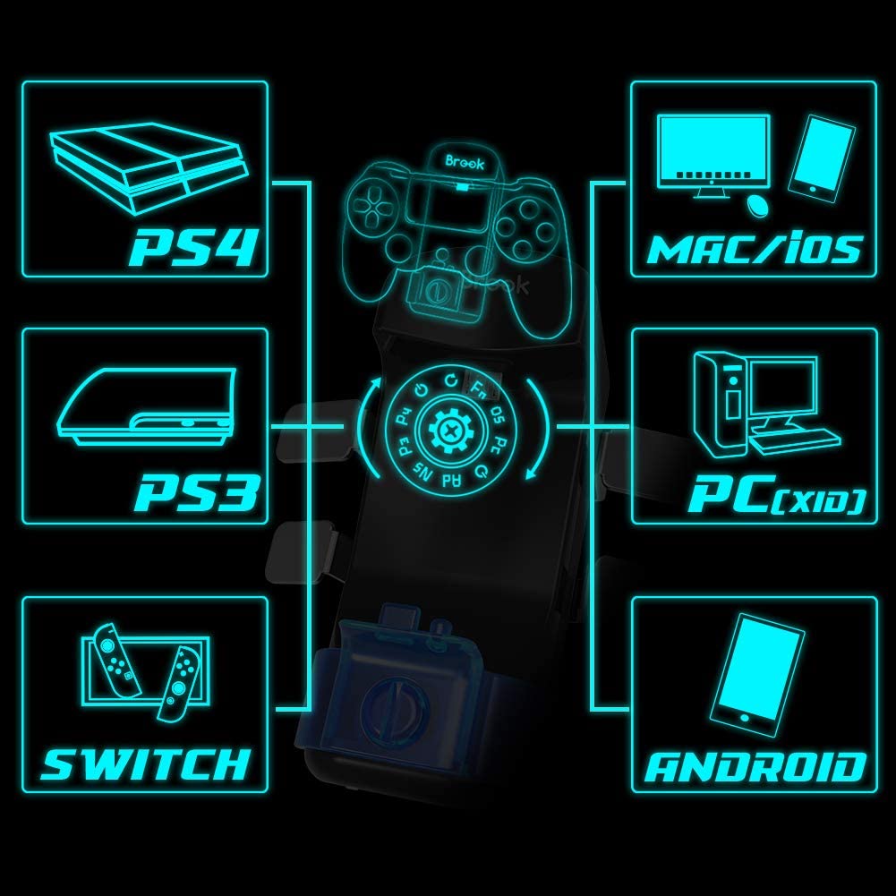 BROOK Marine PS4 Wireless Controller Adapter & Battery Pack for PS4 PS3 Switch PC Android Mac iOS, 4 Extra Customizable Buttons, Support Turbo and Remap with 18650 Battery