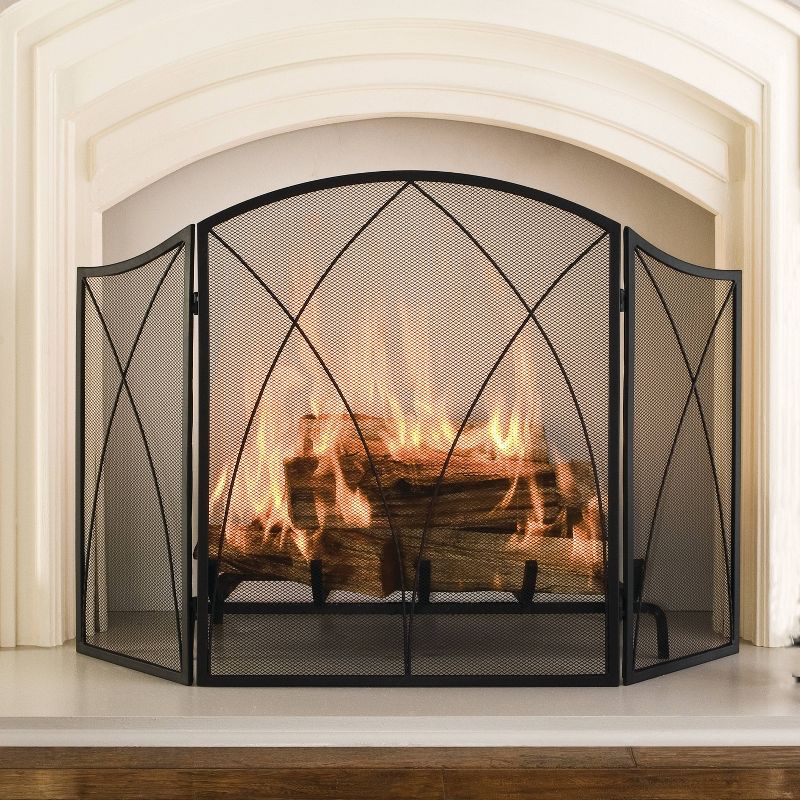 Pleasant Hearth Arched Fireplace Screen Black