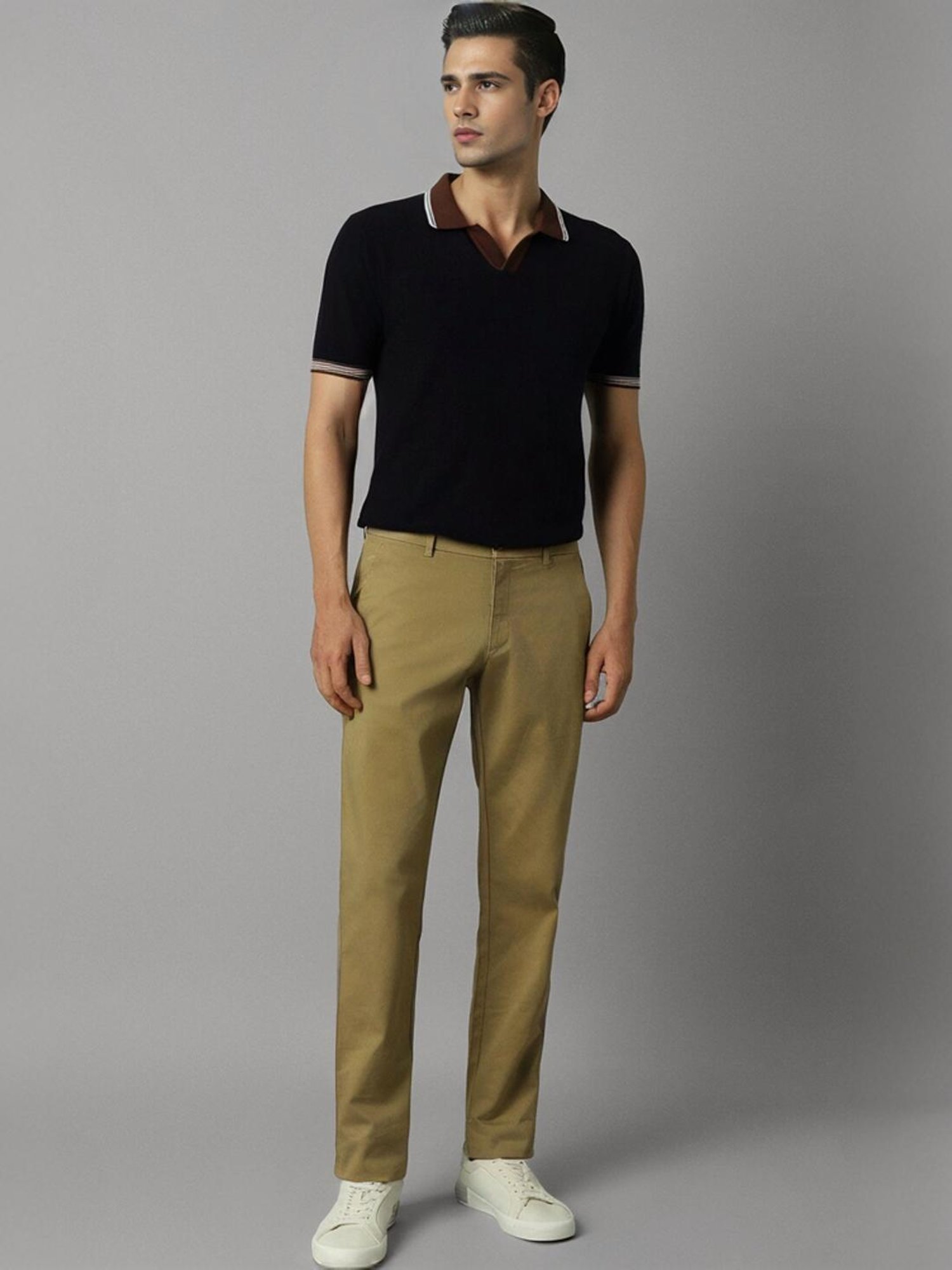 Louis Philippe Khaki Slim Fit Texture Trousers
