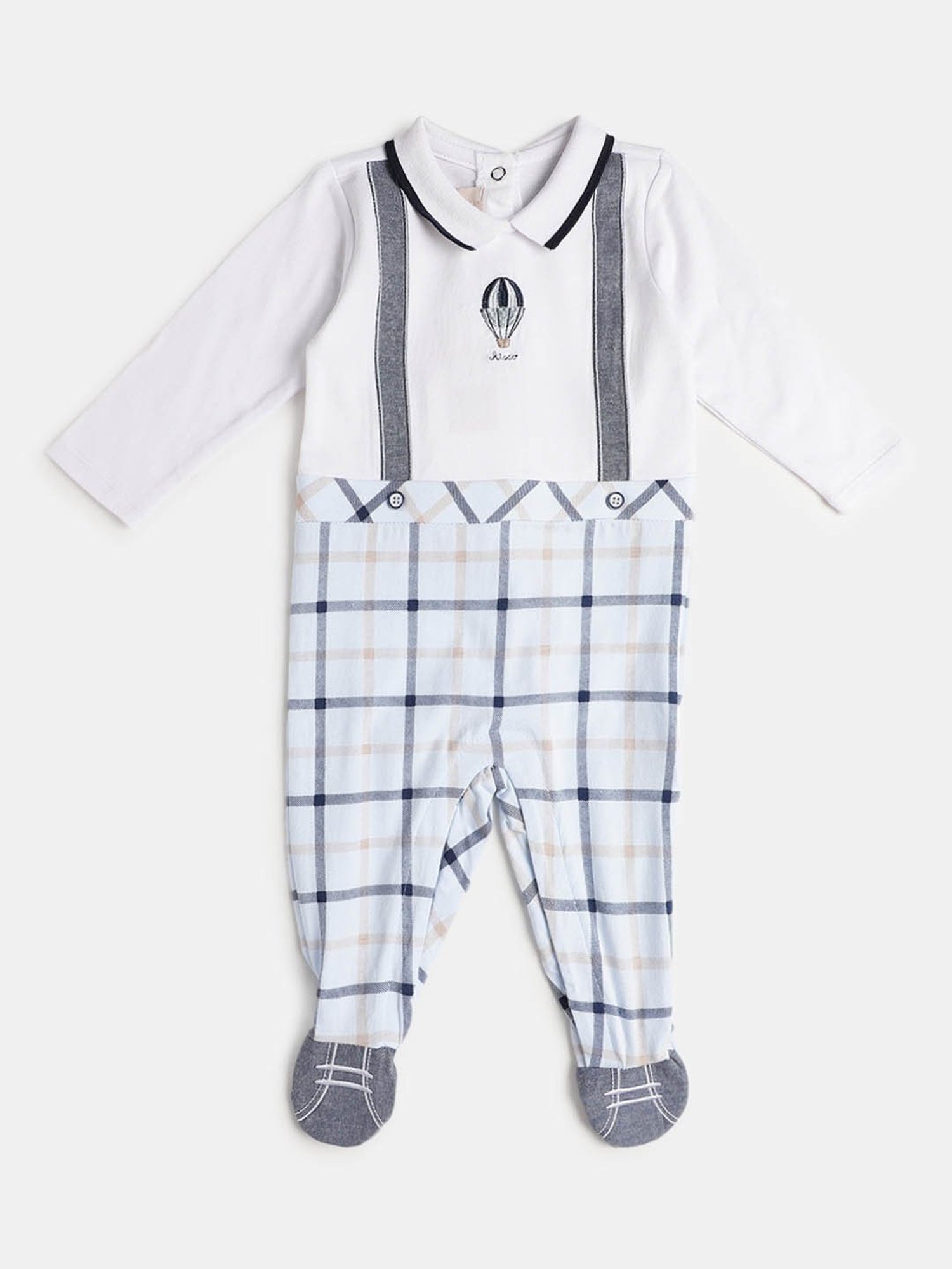 Chicco Kids White & Light Blue Checks Full Sleeves Bodysuit
