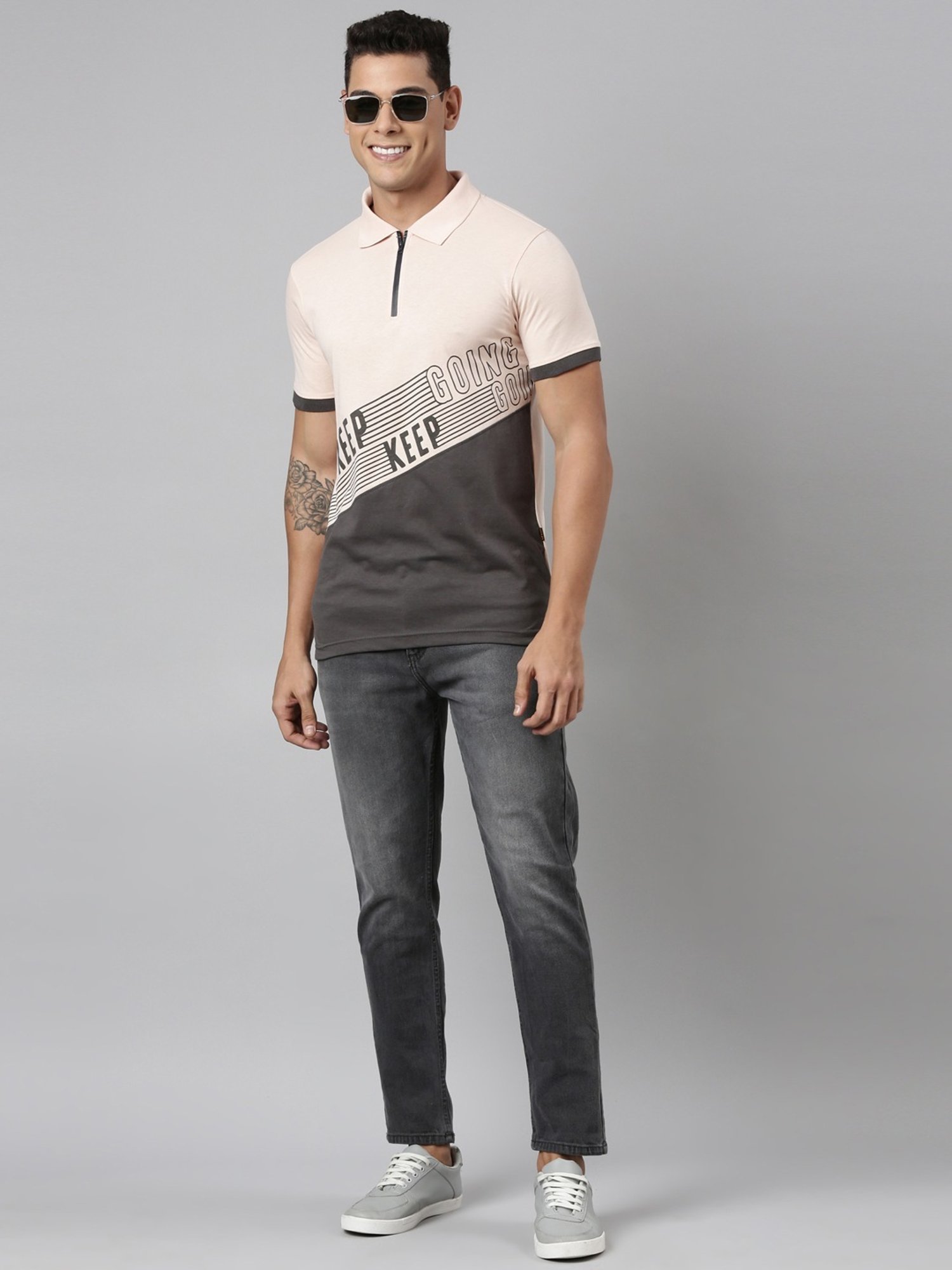 Dixcy Scott Maximus Off White Cotton Regular Fit Printed Polo T-Shirt