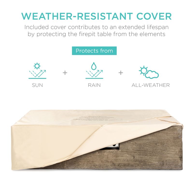 Best Choice Products 48x27in 50,000 BTU Patio Propane Fire Pit Table, Side Table Tank Storage w/ Wood Finish, Pit Cover