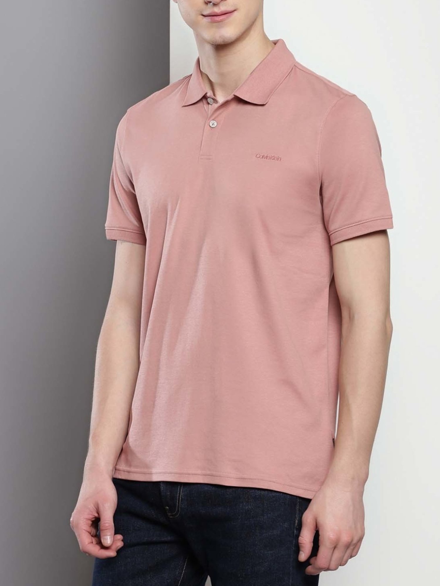 Calvin Klein Ash Rose Cotton Regular Fit Polo T-Shirt