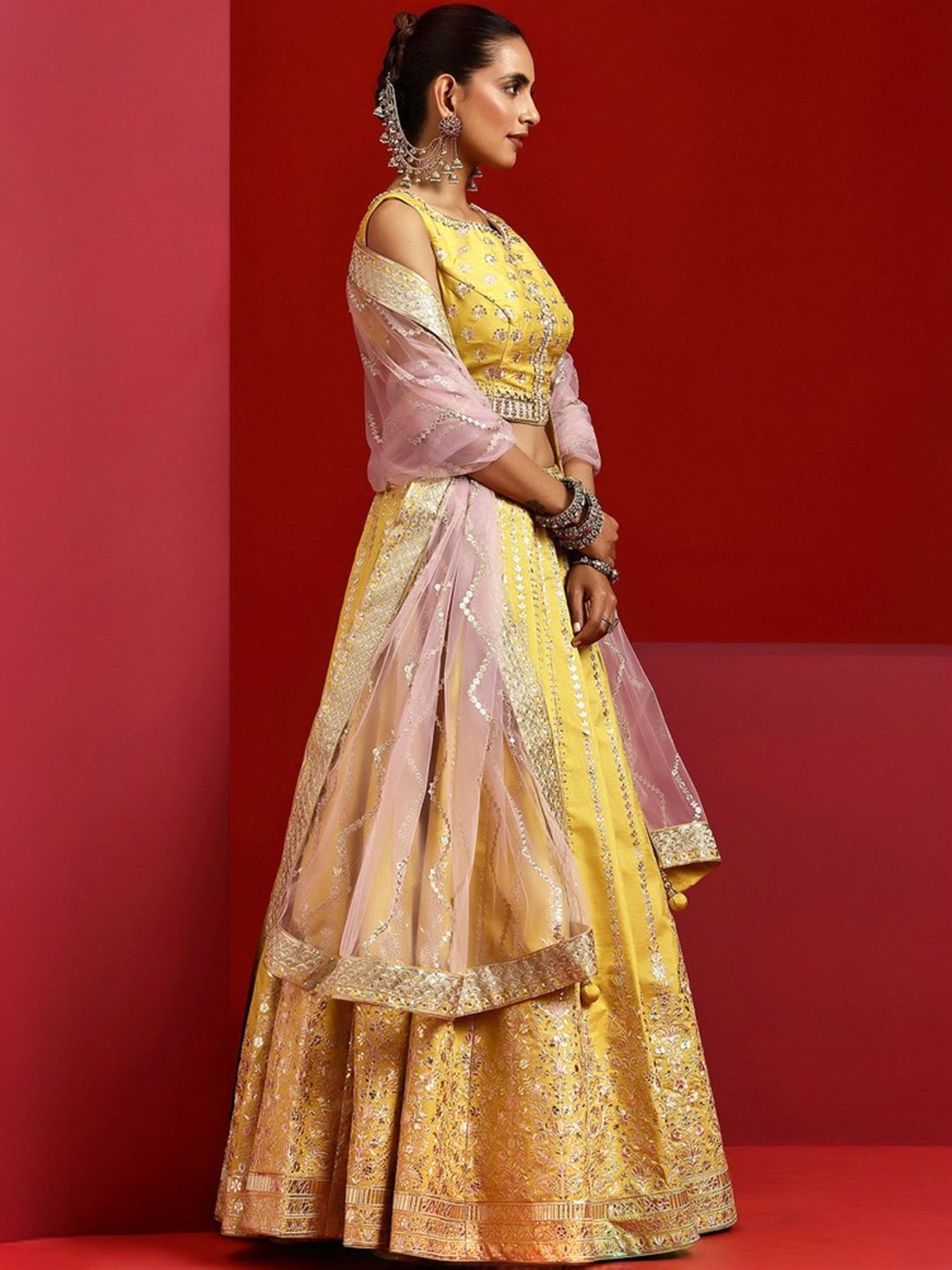 Libas Art Yellow Embroidered Lehenga Choli Set With Dupatta