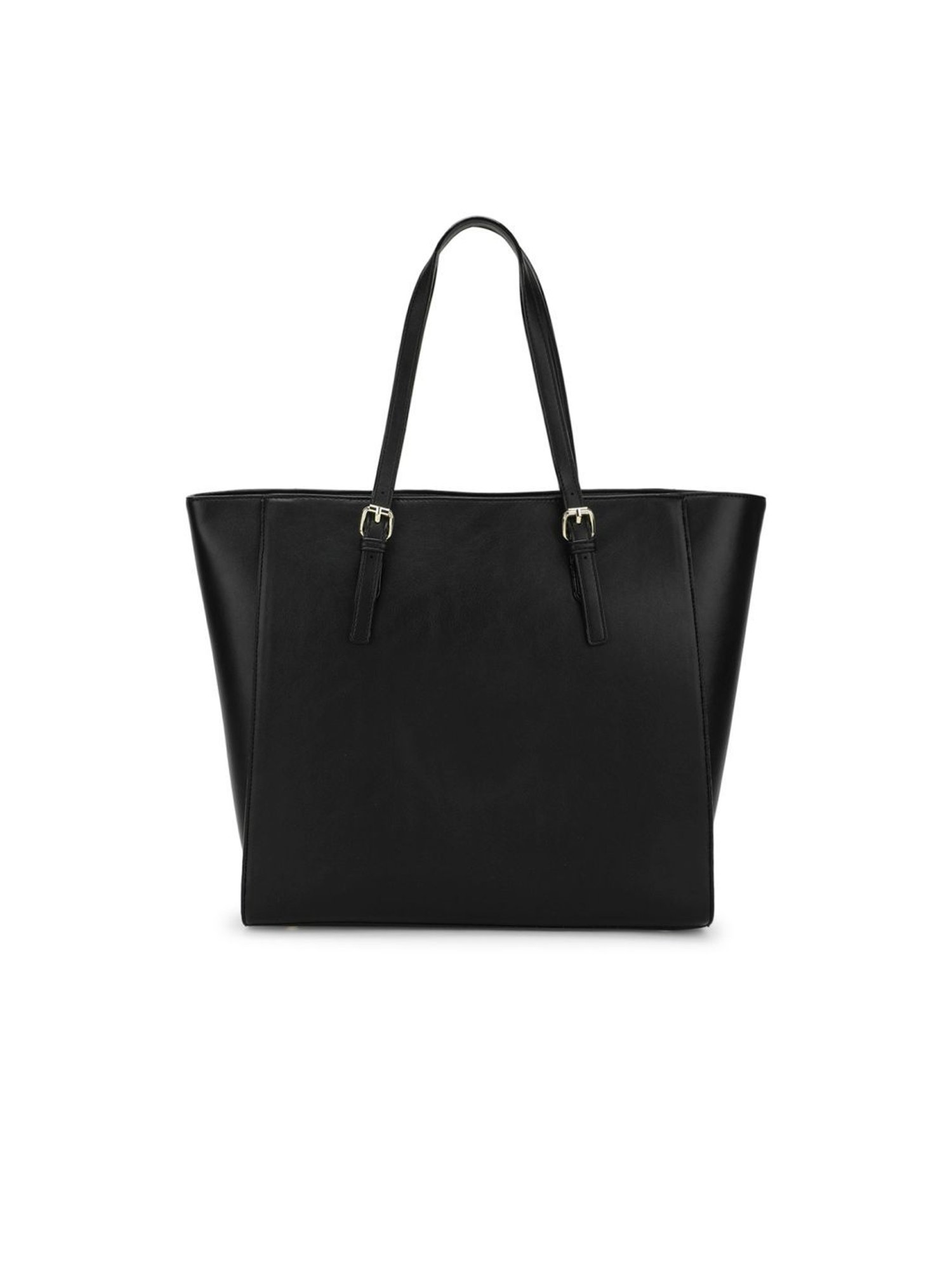 Tyra Abelia Black Solid Faux Leather Tote Handbag