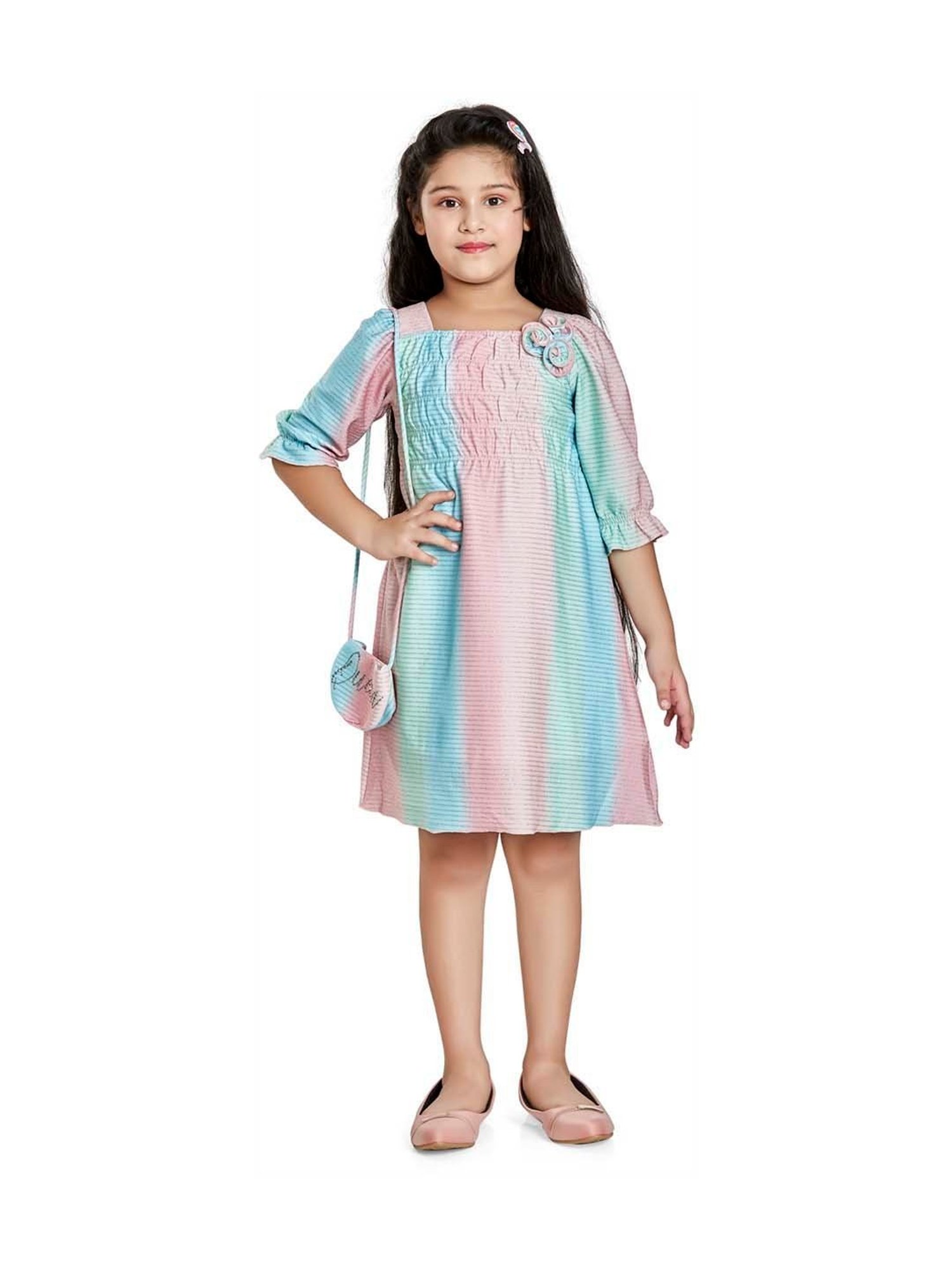 Peppermint Kids Pink & Blue Striped Dress
