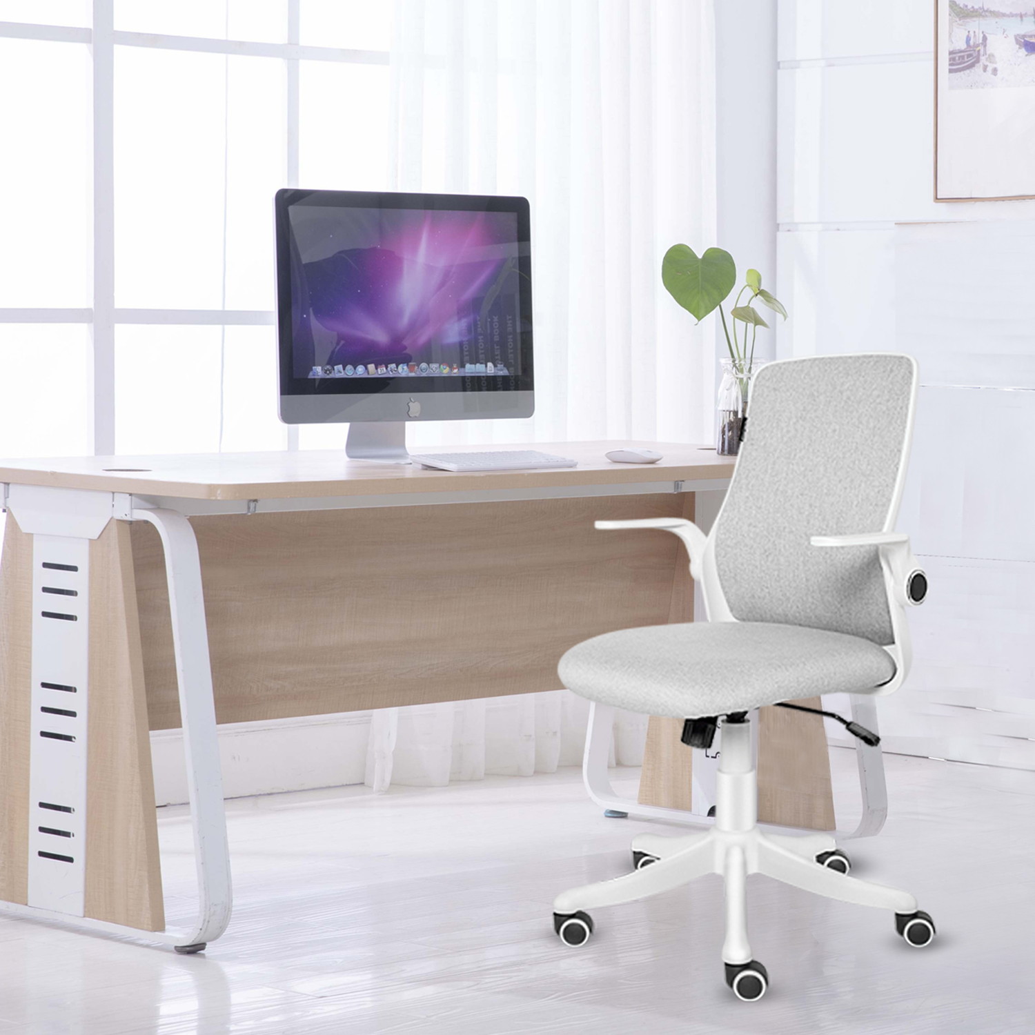 ELECWISH Office Chair Ergonomic Desk Chair Mid Back Office Computer Swivel Adjustable Rolling Task Chair Executive Chair with Flip up Armrests