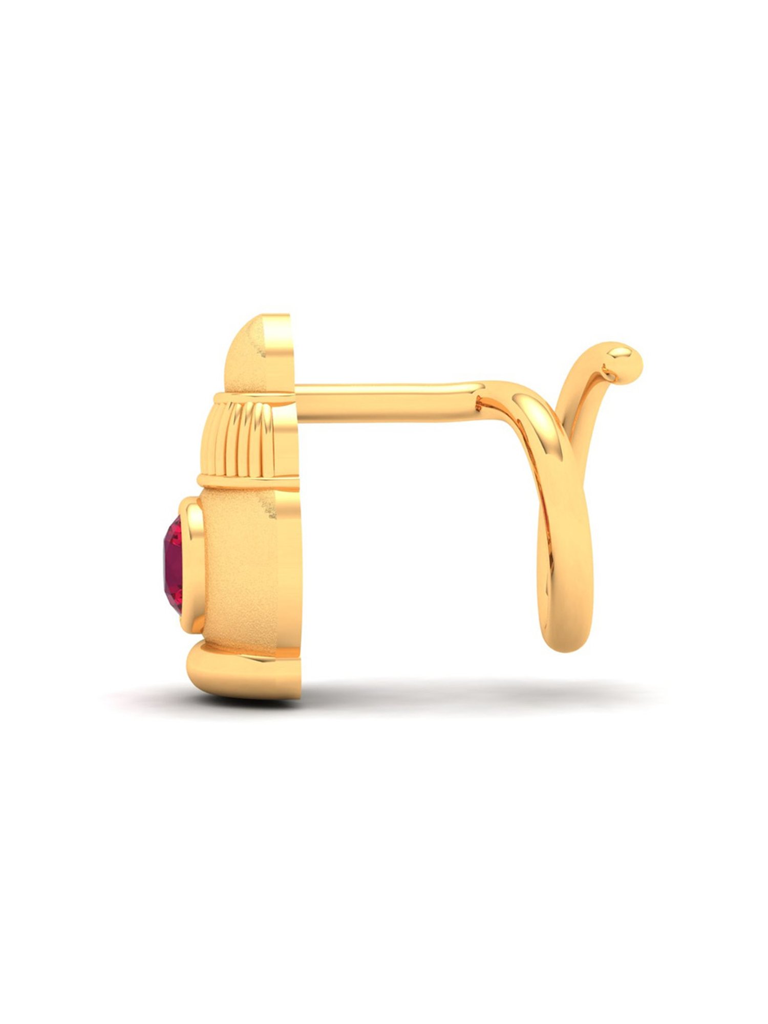 P.C. Chandra Jewellers 18k Gold Sindoor Case Shaped Red Stone Nosepin