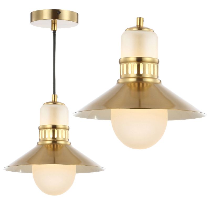 9.75" Adjustable Iron and Glass Colin Retro Hurricane LED Pendant Brass - Jonathan Y