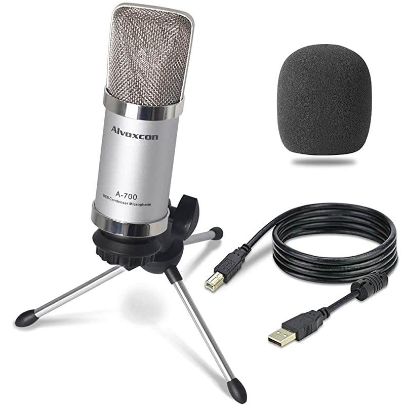 USB Microphone  Unidirectional Condenser Mic for Computer PC MacWindows Podcasting Vlog YouTube Studio Recording Skype Stream Voice Over Vocal Dictation with Desktop Tripod Stand