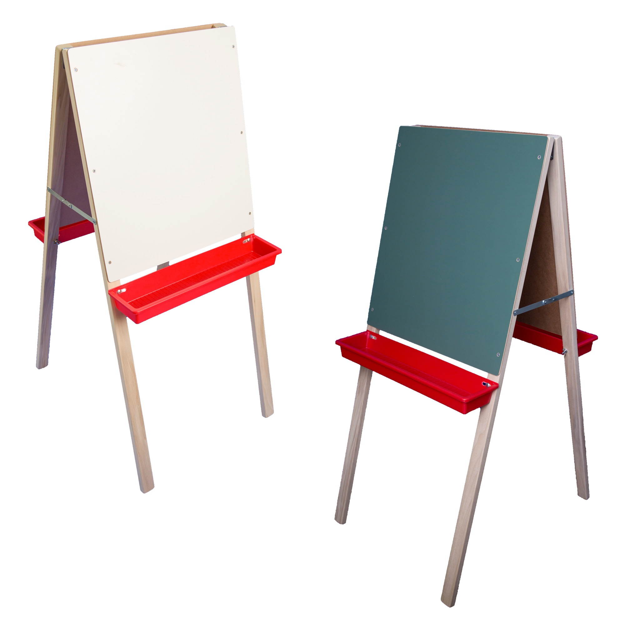 Flipside Products Solid Wood Chalkboard/White Dry-Erase Child's Double Easel with 2 Plastic Trays - 44" x 19"