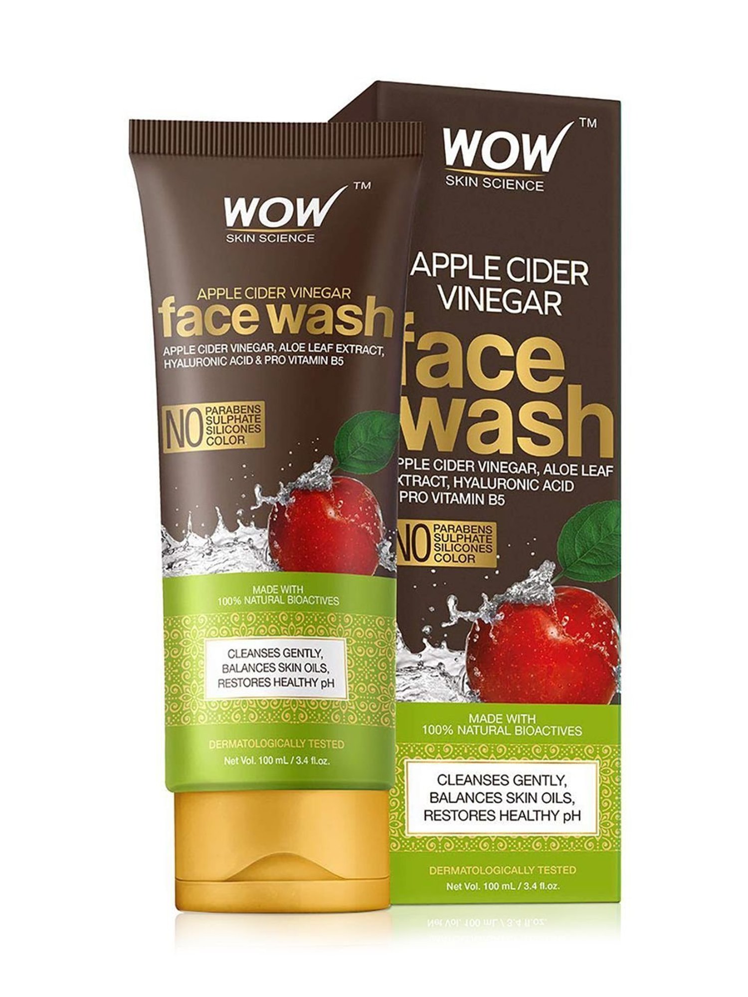 WOW Skin Science Apple Cider Vinegar Face Wash - 100 ml Tube