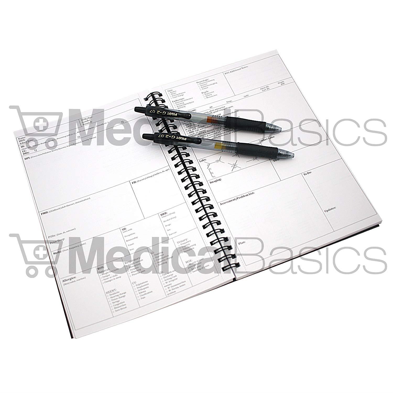 H&P notebook (2 pack) - Medical History and Physical notebook, 100 medical templates with perforations