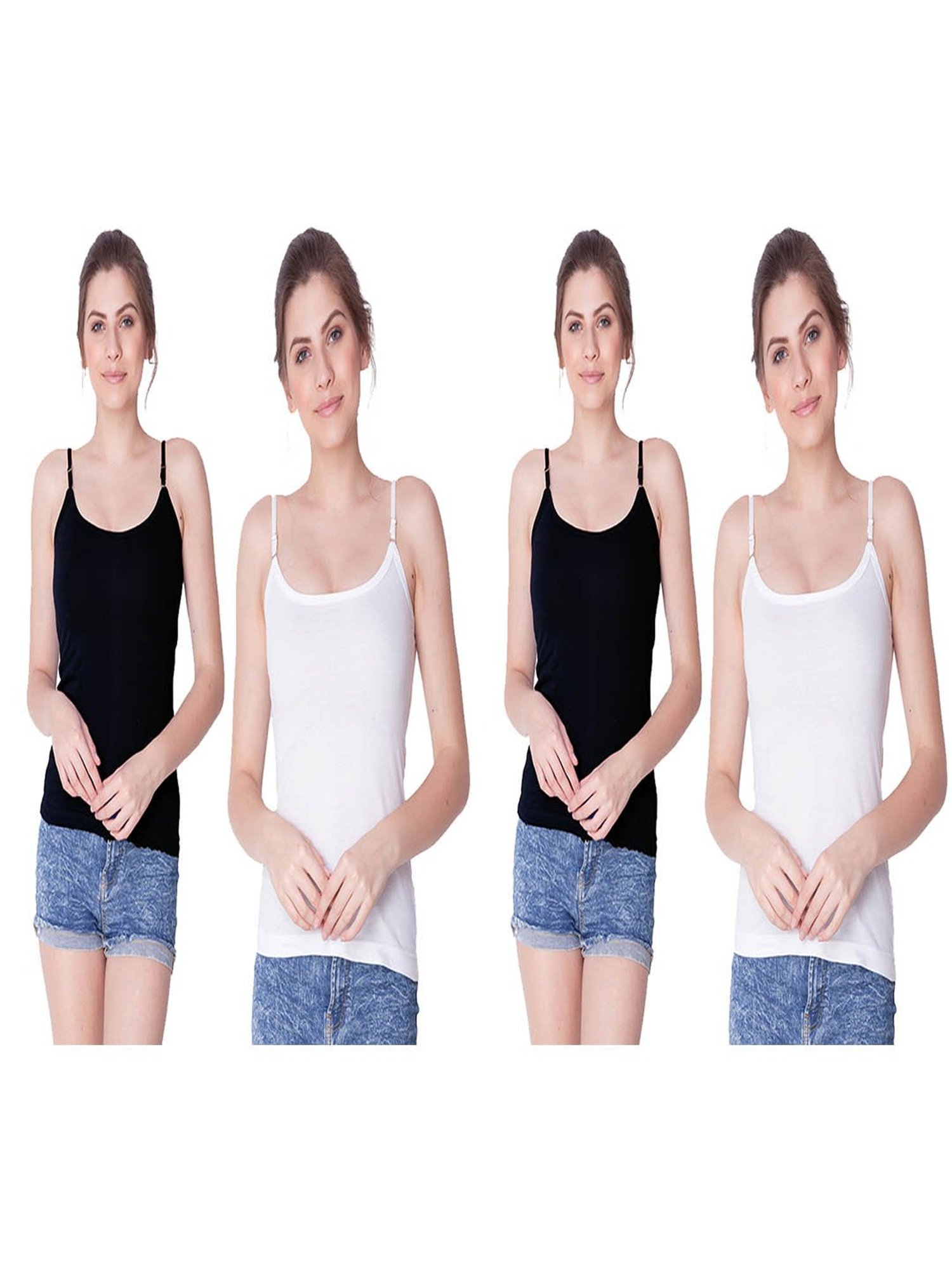 Dollar Missy Black & White Cotton Camisole (Pack of 4)