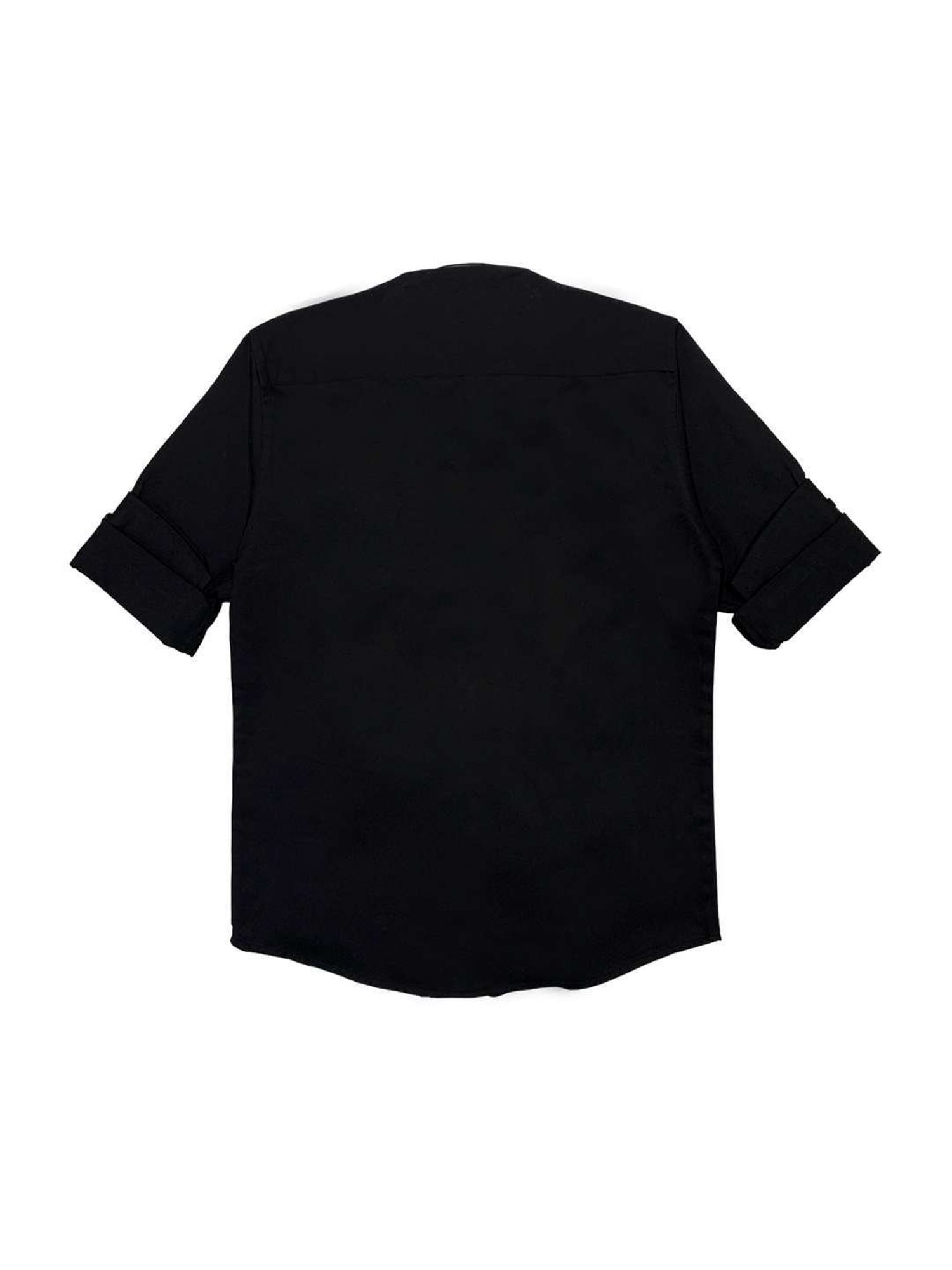 Cavio Kids Black Cotton Embroidered Full Sleeves Shirt