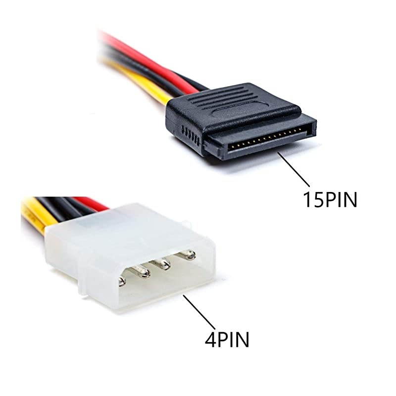 5Pack 4 Pin Molex to 15 Pin SATA Power Cable Adapter for IDE 8 Inches