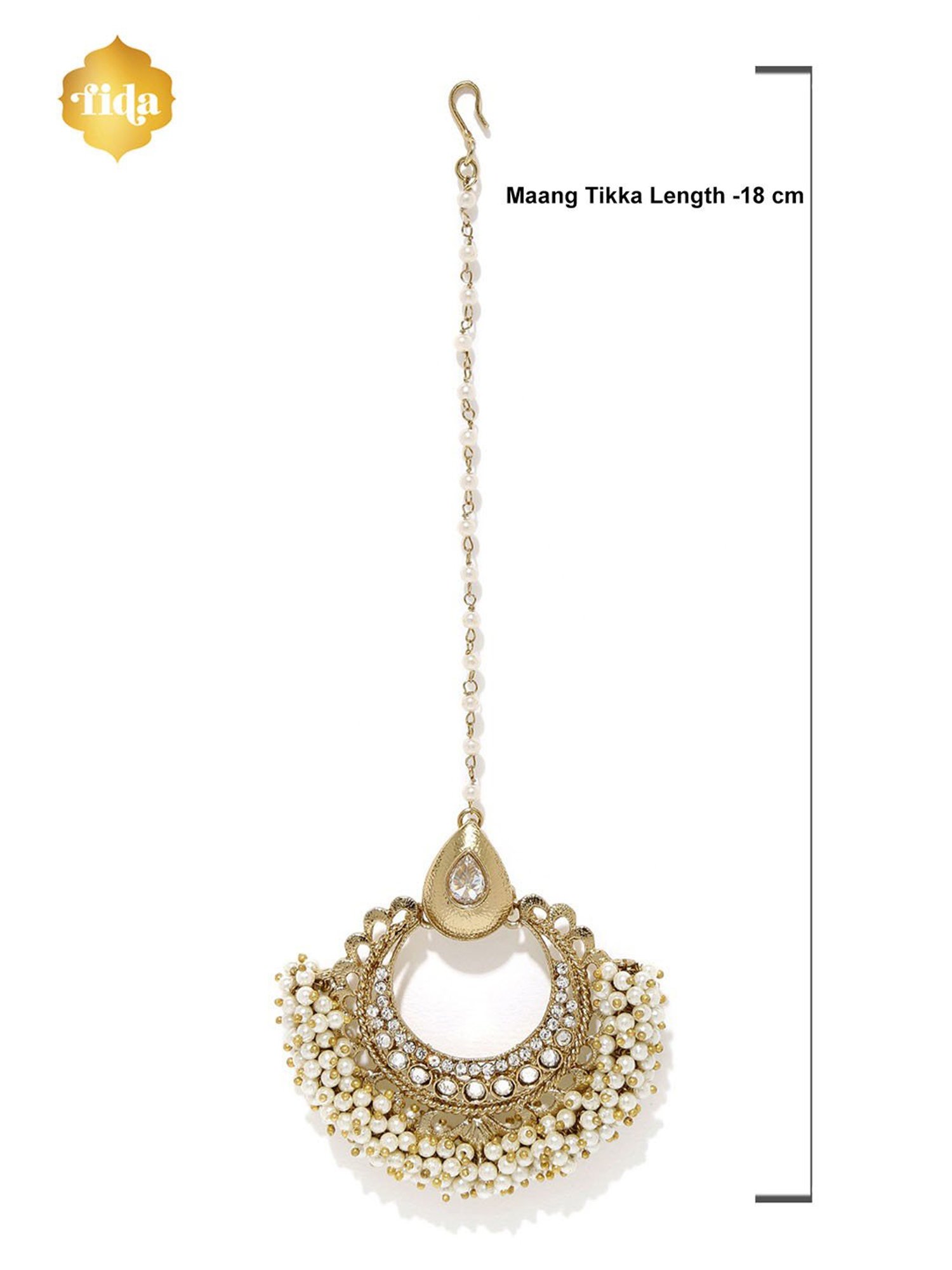 Fida Off White Beads Stones Gold-Plated Crescent Maang Tikka for Women