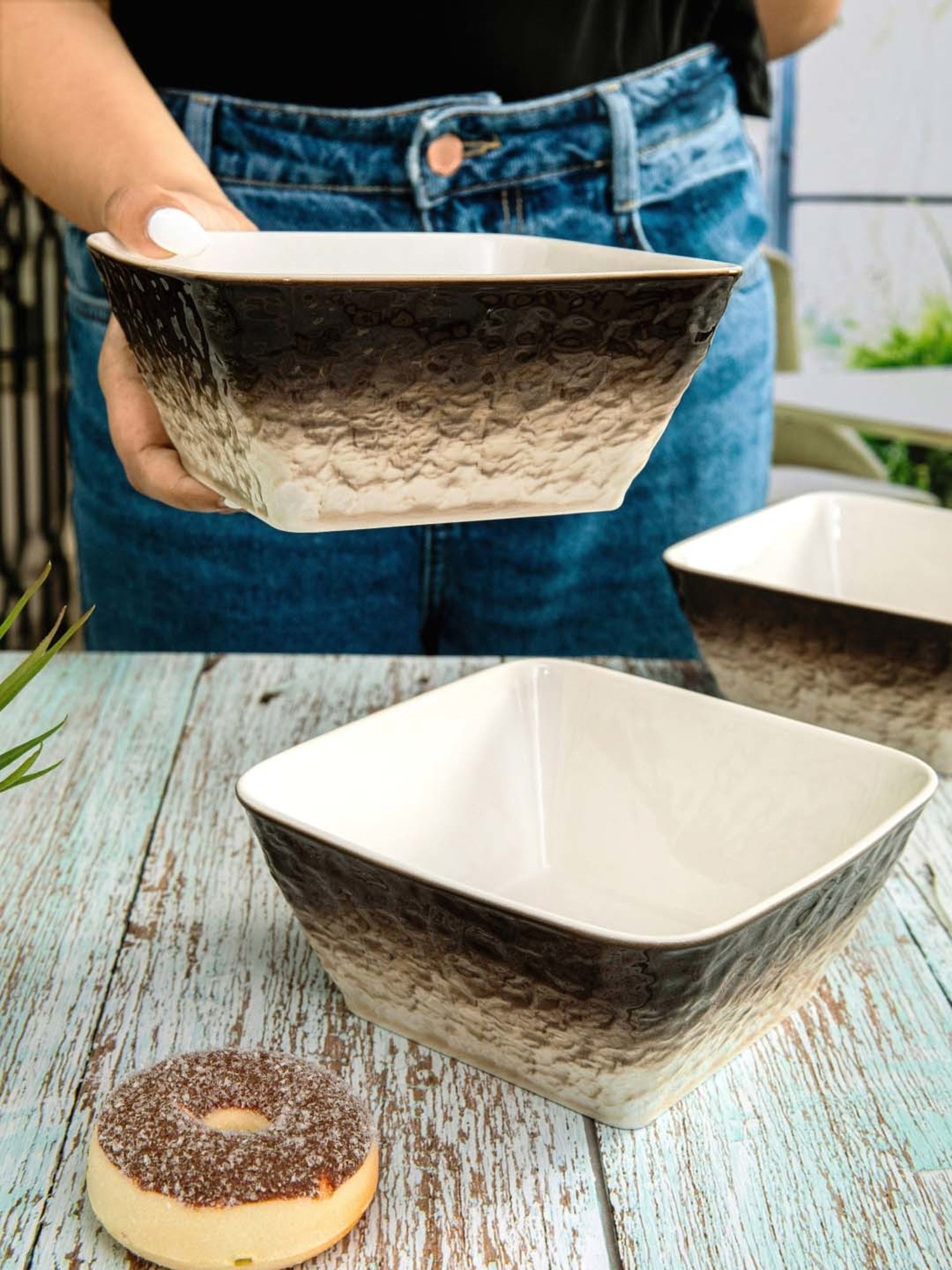 White Gold White & Brown Porcelain Serving Bowls - Set of 3