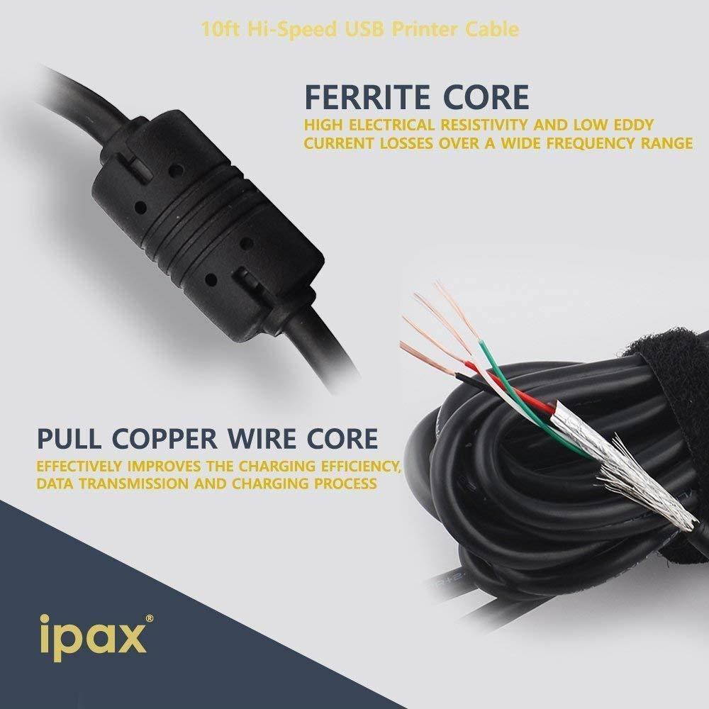 Ipax 25Ft Extra Long Gold Plated Hi-Speed Cable for Printer Scanner Copier with Ferrite Core [ 10ft Interface Plug + 15Ft USB Extension Cord ]