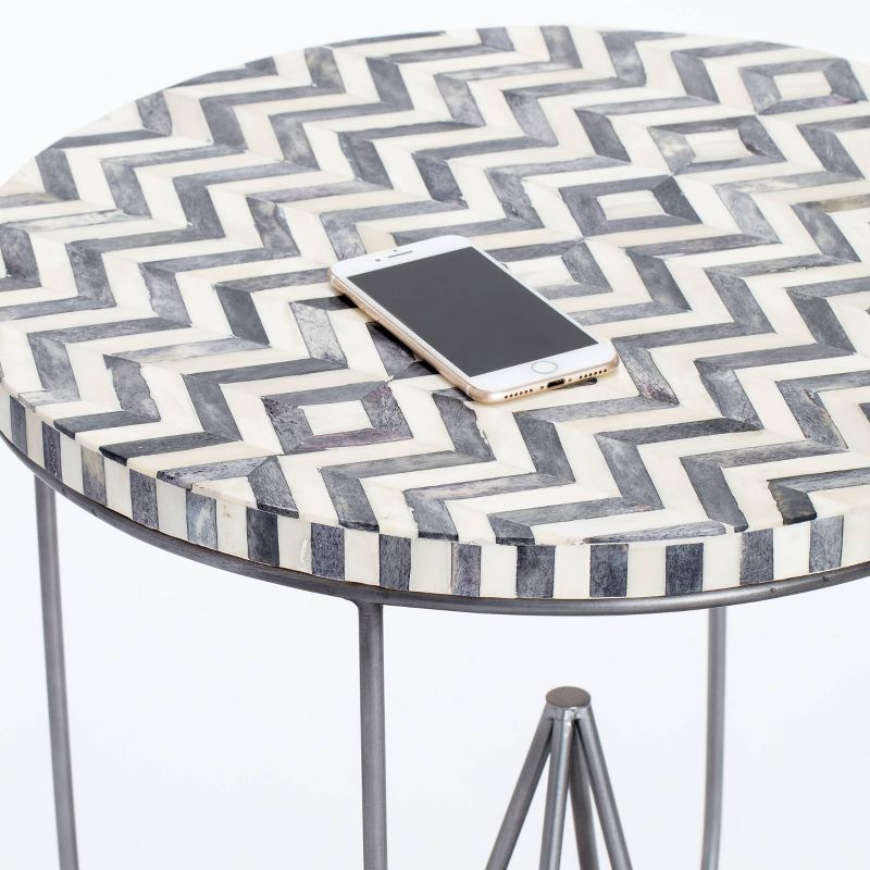 Zahra Round Side Table Black/White - Adore Decor