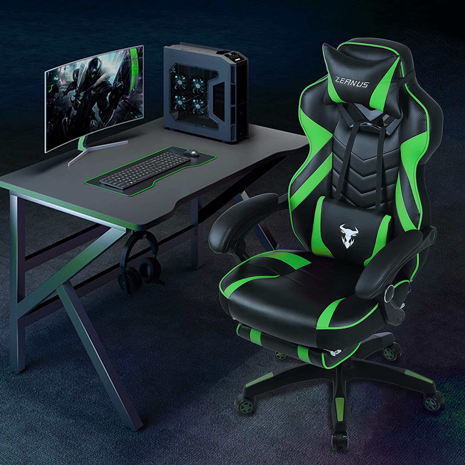Gaming Chair, Racing Style Computer Desk Chair Padded Armrests Ergonomic Lumbar Support Adjustable Height