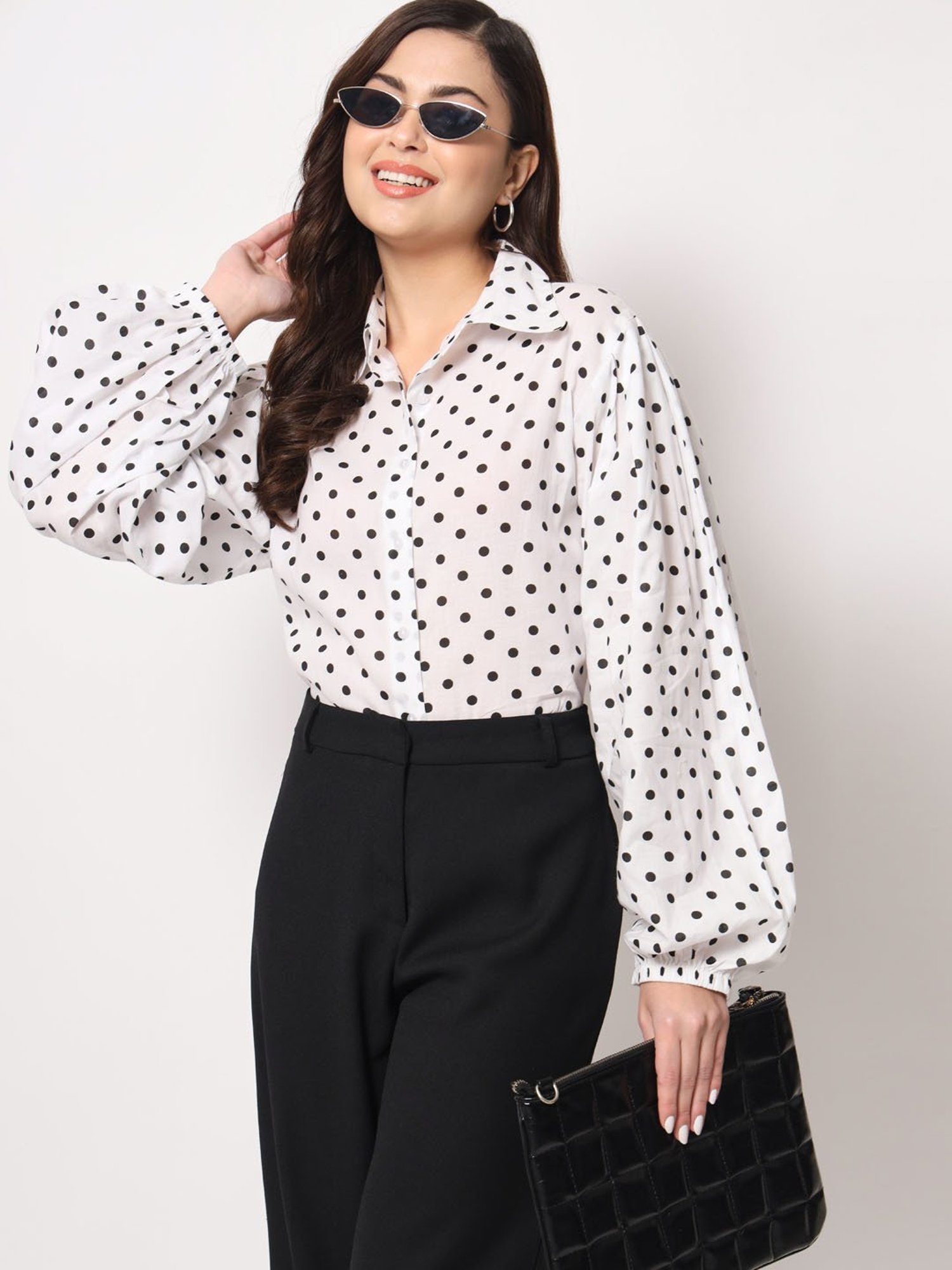 Trend Arrest White Cotton Polka Dot Shirt