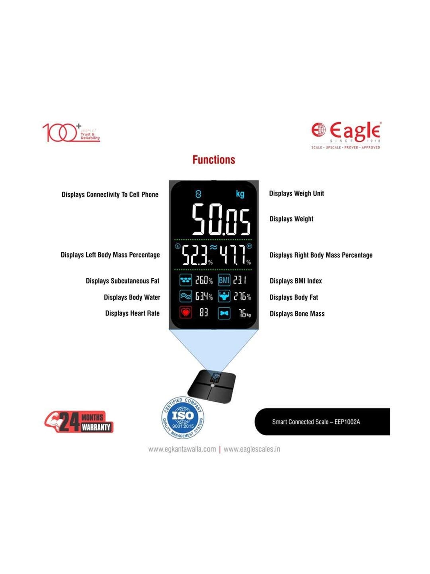 Eagle EEP-1002A Digital Weight Machine for Body 200 kg Capacity,100 g Accuracy, Smart Weighing Scale