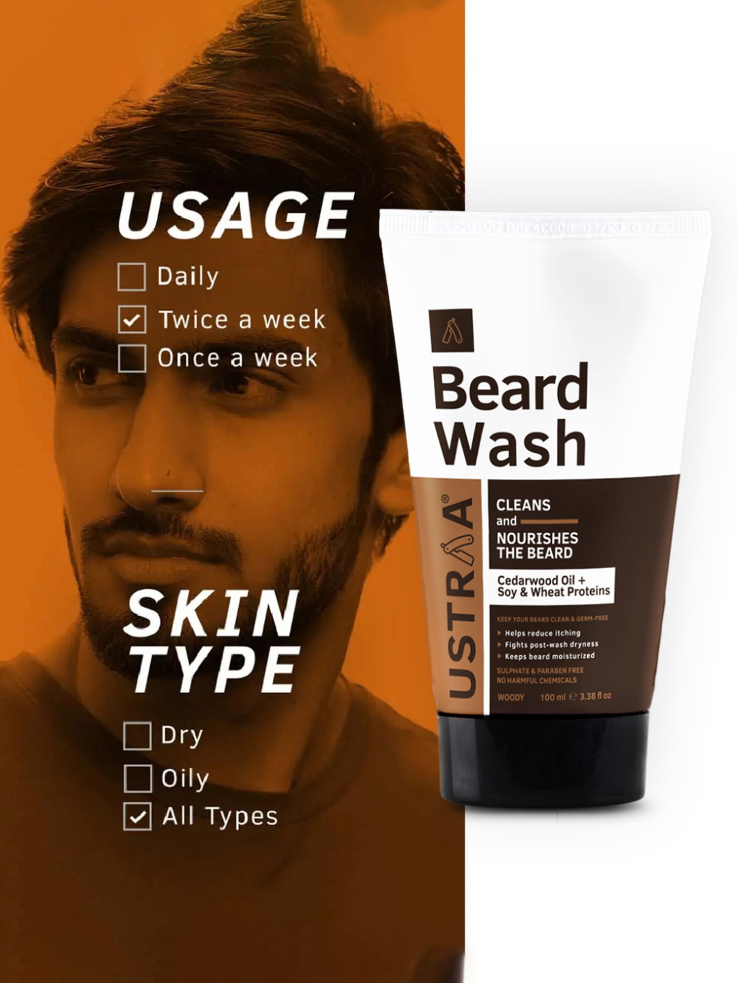 Ustraa Beard Oil Woody & Beard Wash Woody